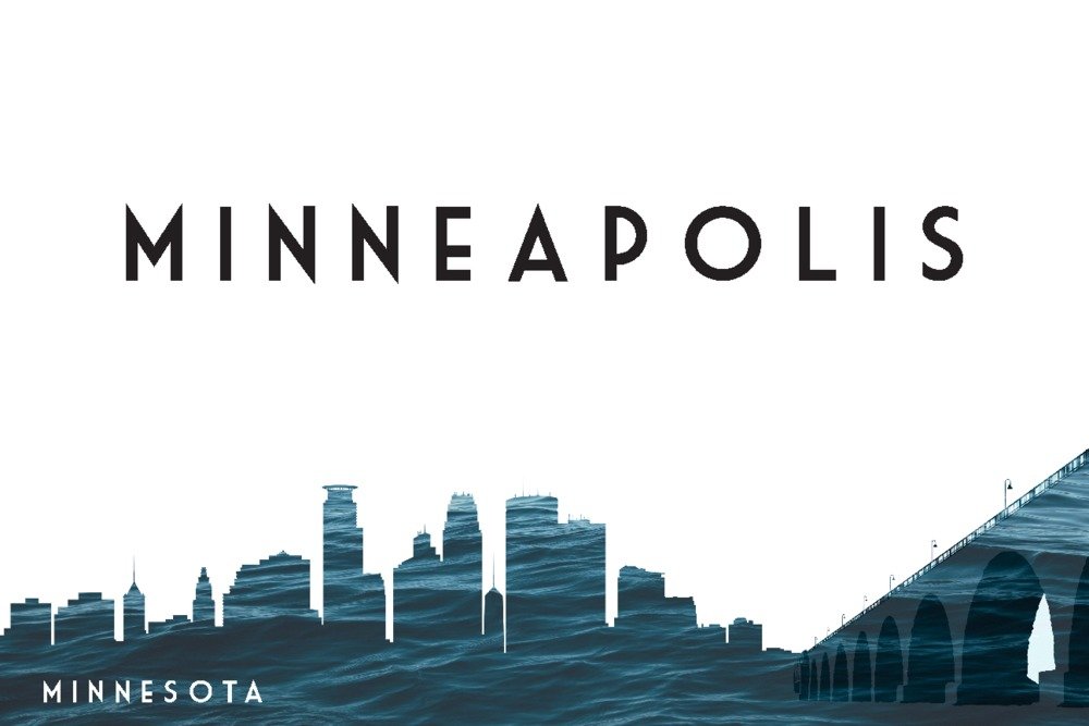 Minneapolis Minnesota Water Skyline Art Print - 36x54 Giclee Gallery Quality Travel Poster - Cityscape Wall Decor for Home & Office - Perfect for Living Room, Bedroom or Office Decor