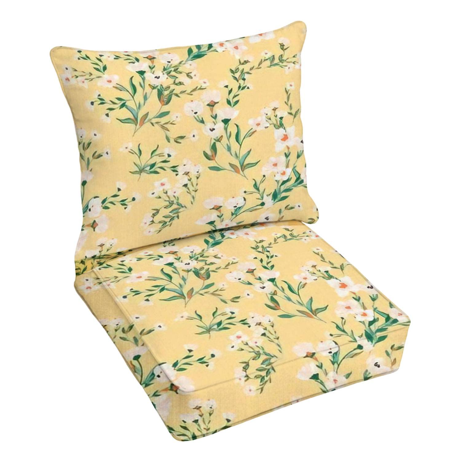Premium Outdoor Deep Seating Cushion Set - Floral Motif Pink Flower Design - Waterproof Replacement Cushions for Patio Lounge Chairs - Perfect for Backyard, Poolside & Garden Conversation Sets (Set of 2)