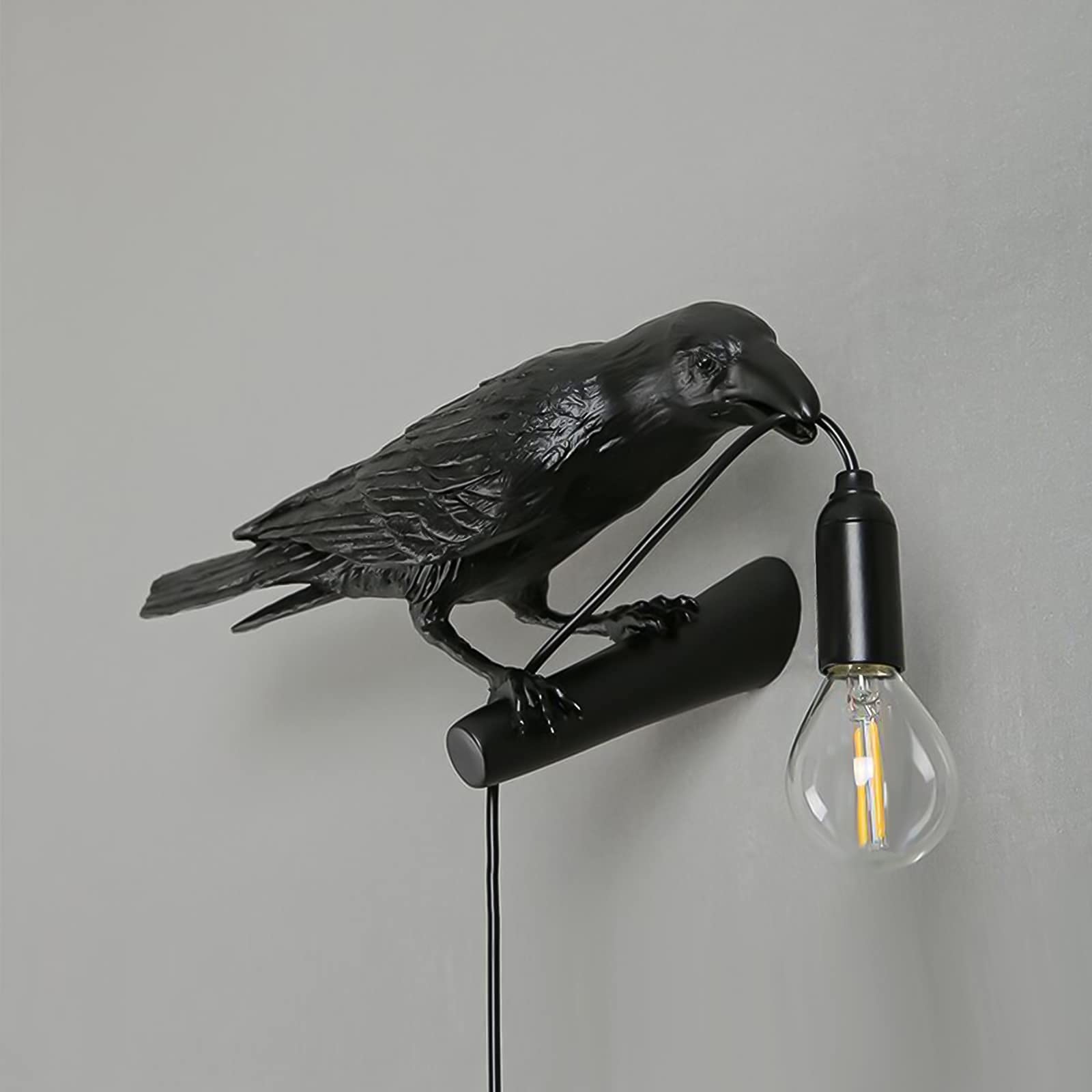 Raven Wall Sconce & Table Lamp - Modern Resin Crow Night Light with US Plug (Bulb Included) - Gothic Home Decor for Living Room, Bedroom, Office & Dorm - Perfect for Halloween, Dark Academia & Gothic Interior Design