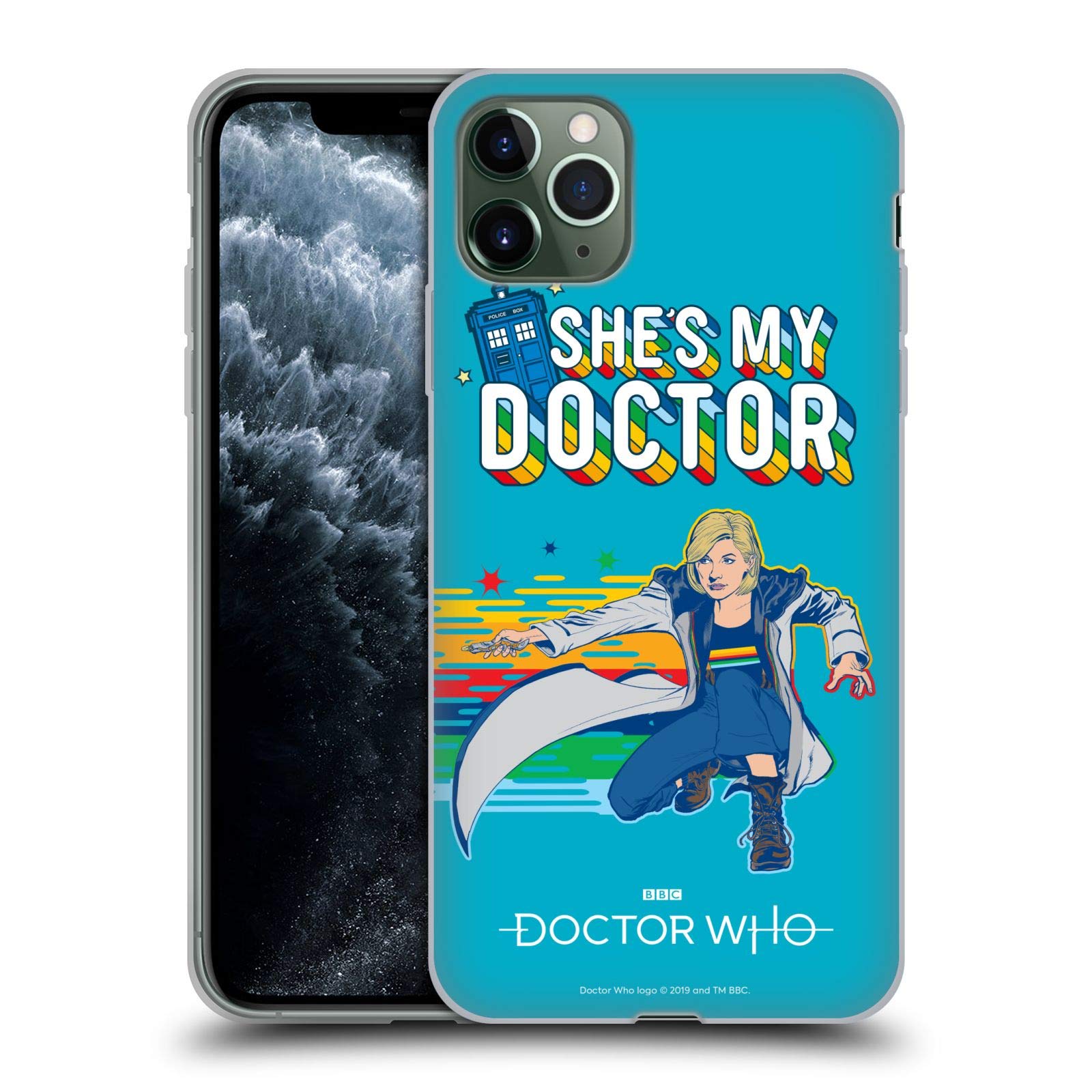 Official Doctor Who Jodie Season 11 Cartoon Design Soft Gel Case - Compatible with Apple iPhone 11 Pro Max | Sci-Fi Fan Gift, TV Show Merchandise, Protective Phone Cover for Whovians