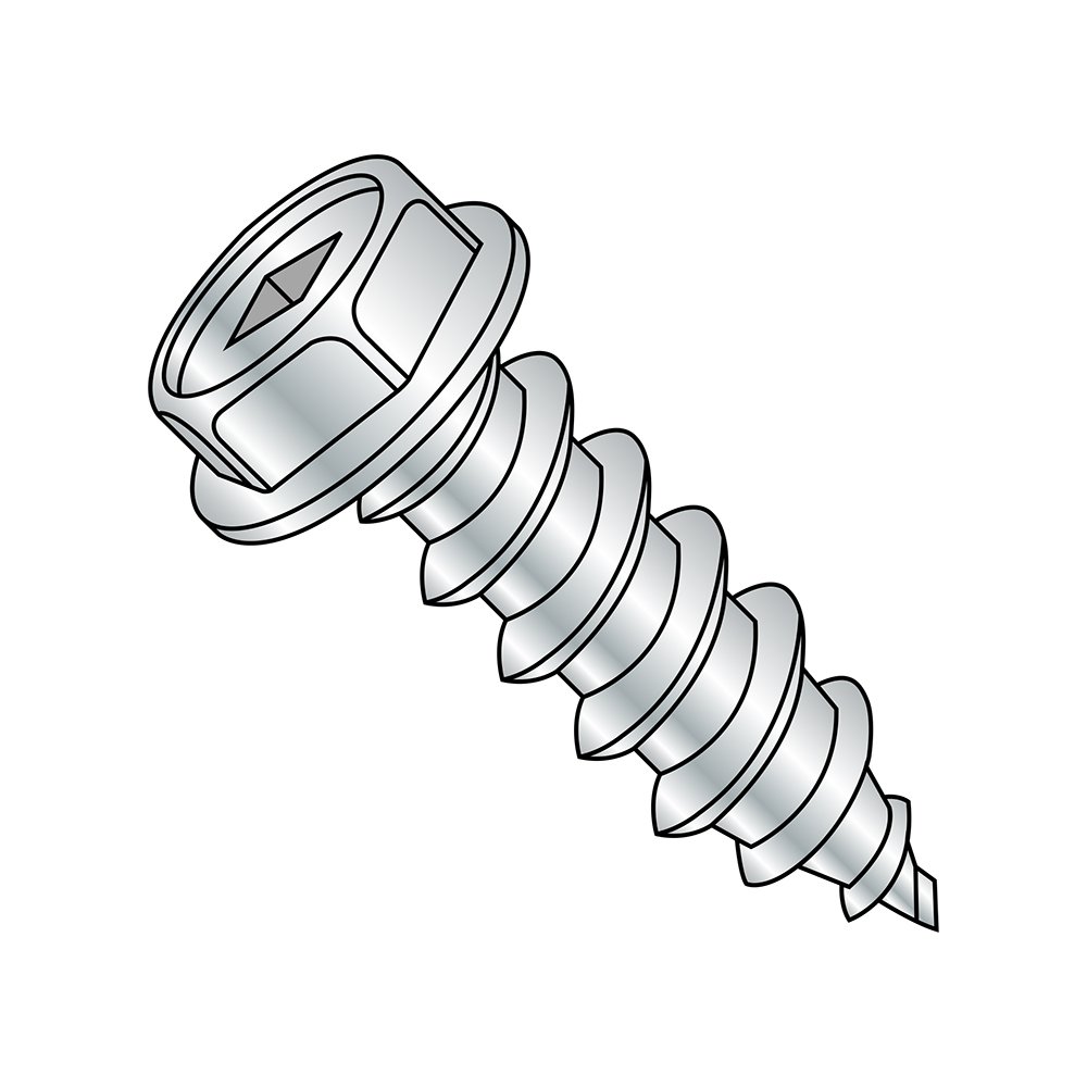 Small Parts 0808AQW Zinc Plated Steel Sheet Metal Screws, Hex Washer Head, Square Drive, Type A, #8-15 Thread, 1/2