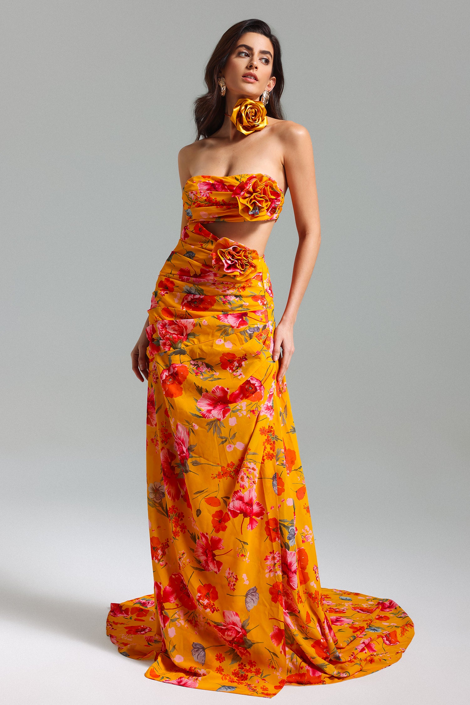 Roxany Floral Cut Out Maxi Dress for Women - Elegant Summer Beach Party & Vacation Outfit