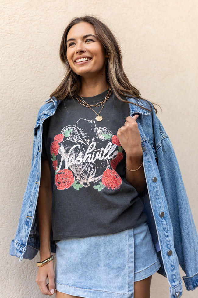 Vintage Rose Dark Grey Graphic Tee - Nashville Inspired Casual T-Shirt for Women | Perfect for Concerts, Date Nights & Everyday Wear