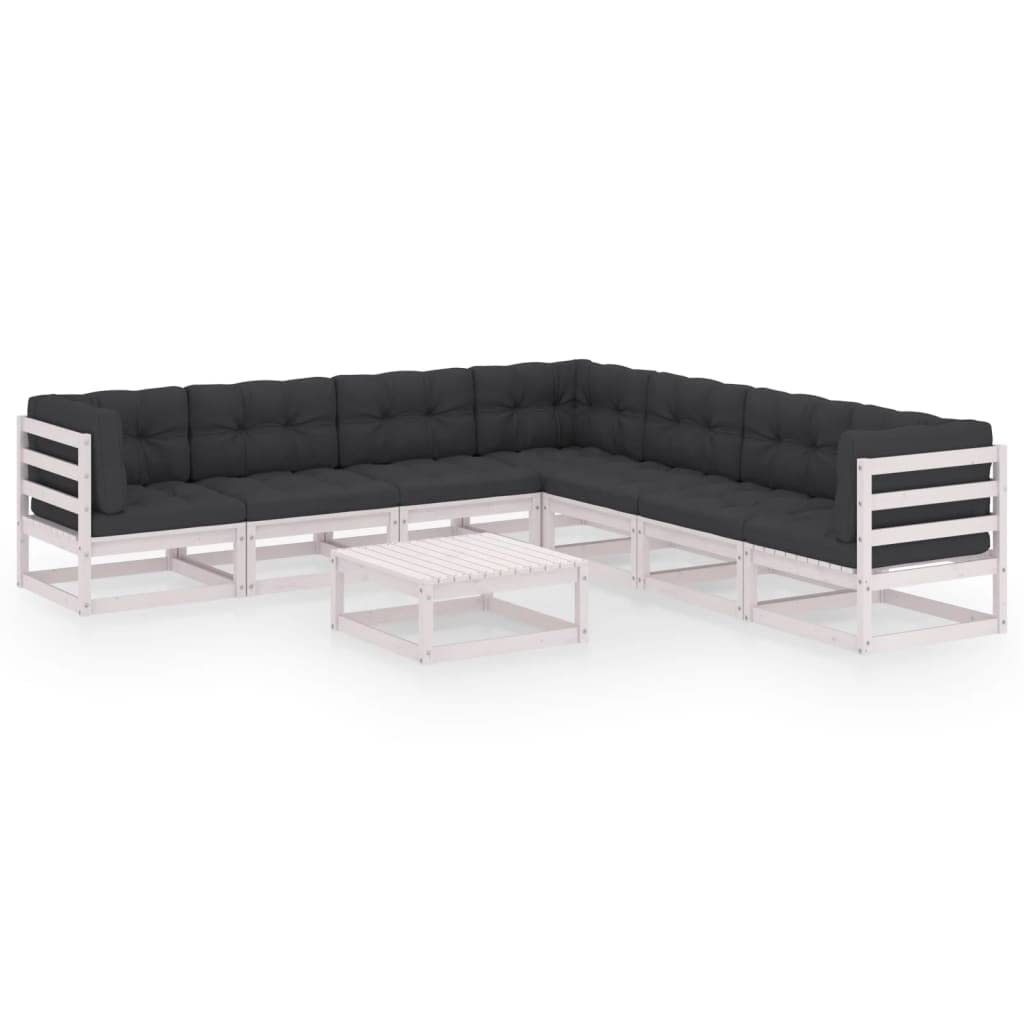 8-Piece White Pine Patio Furniture Set with Cushions - Outdoor Sectional Sofa Conversation Set & Coffee Table for Garden, Deck, and Backyard Relaxation