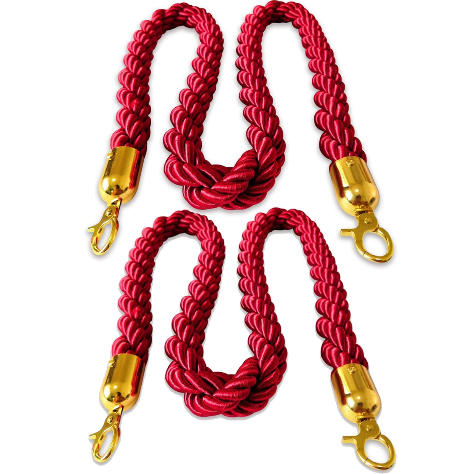 HINZJX 2-Pack Heavy Duty Hemp Rope Barrier - 5FT Twisted Post Rope with Gold Hooks for Crowd Control, Queue Management, Hotel Events & Celebrations (Red/Black) - Perfect for Weddings, VIP Sections & Retail Stores