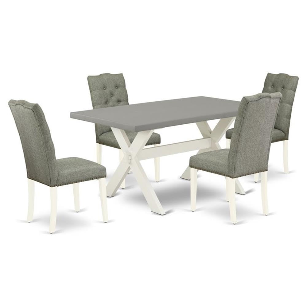 East West Furniture 5-Piece Kitchen Dining Set - 36x60 Inch Rectangle Table with X-Legs & 4 Gray Linen Chairs | Perfect for Small Spaces, Breakfast Nooks & Cozy Family Meals | X096EL207-5 Multi-Color