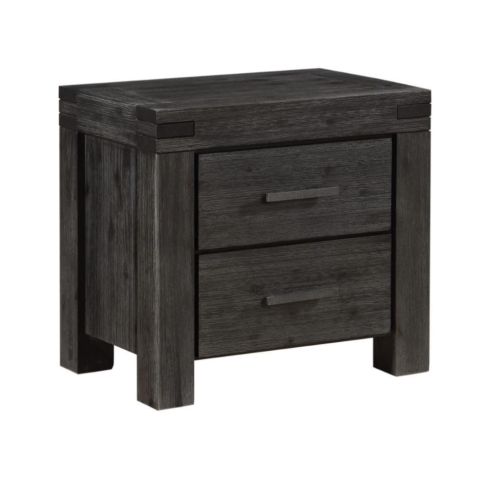 Modus Furniture Solid Wood Nightstand with 2 Drawers - Meadow Graphite Finish | Bedside Table for Bedroom, Living Room & Guest Room Storage