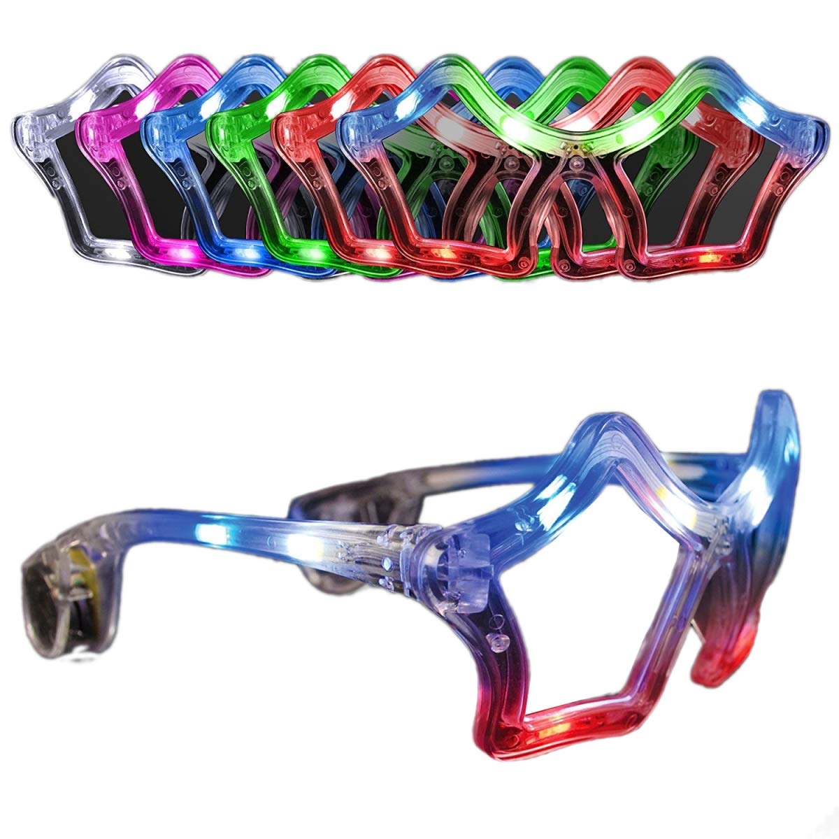 Blinking Star LED Sunglasses for Women & Men - Cool Light Up Glasses for Parties, Raves, Concerts & Night Events - Fun Novelty Accessories for Halloween, Christmas & Festivals