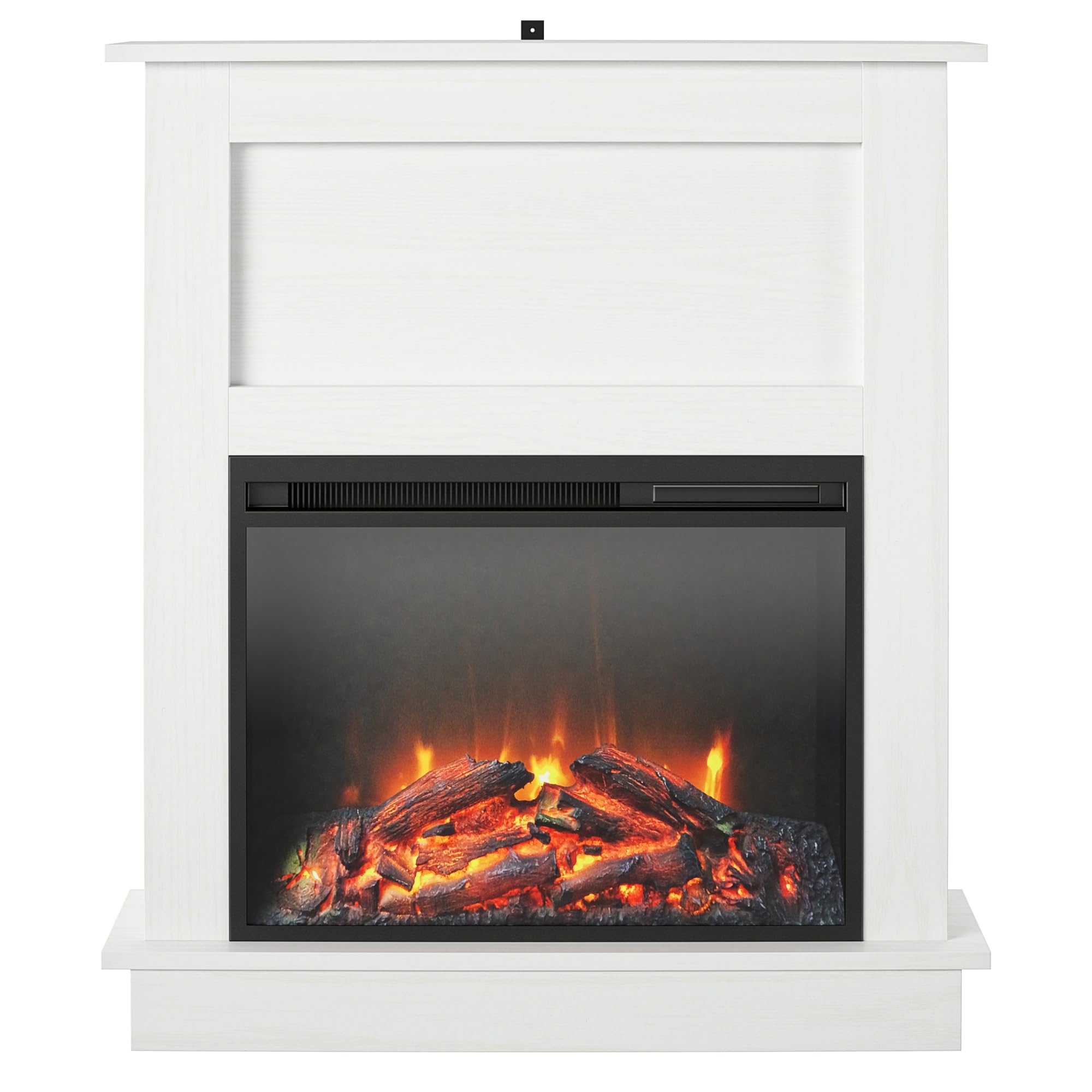 Ameriwood Home Ellsworth White Electric Fireplace with Mantel - 400 sq. ft. Heating, Remote Control, Neutral Finish for Living Room, Bedroom & Office | Cozy Home Decor & Space Heater for Winter