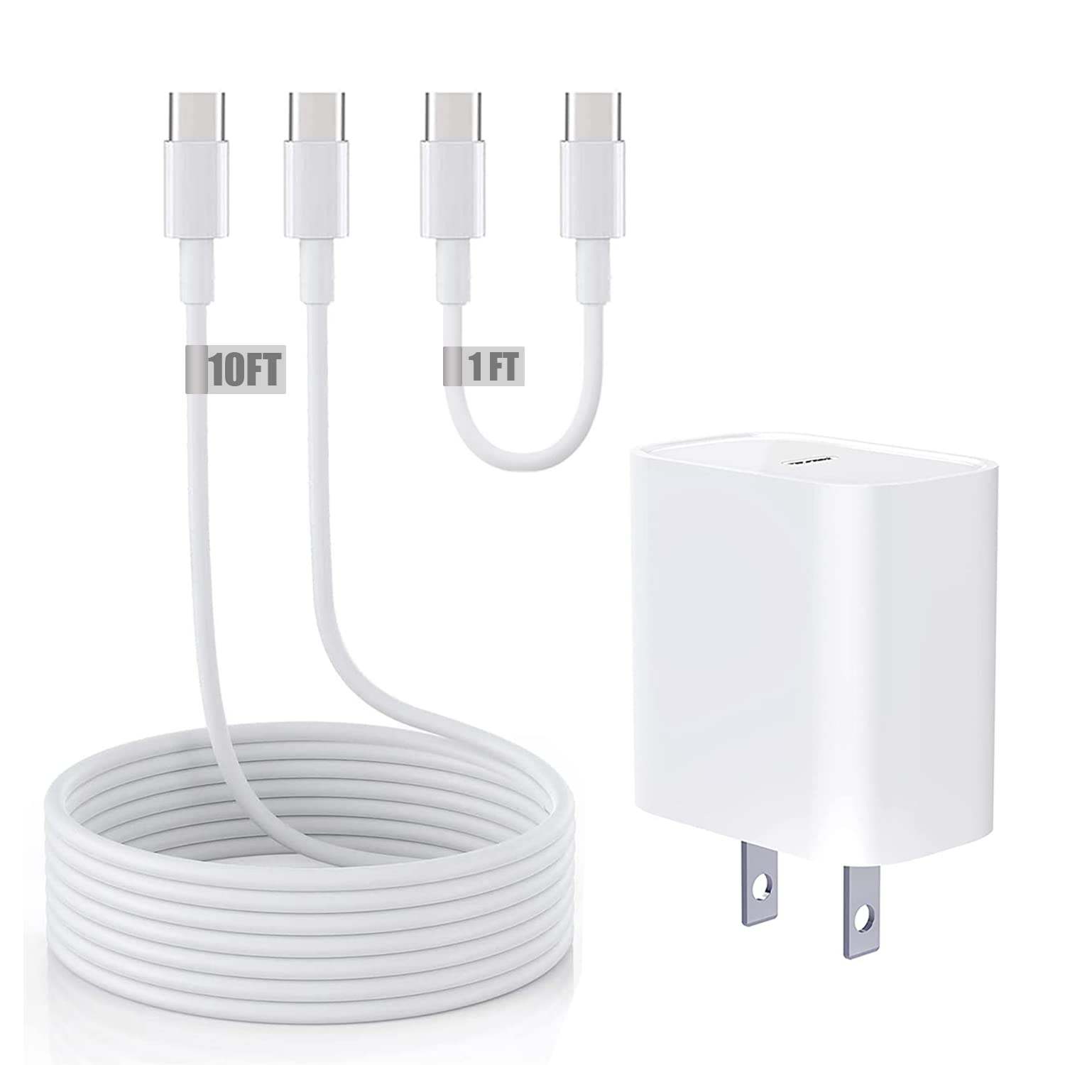 20W USB C Fast Charger for iPad Pro 12.9/11 inch (2021/2020/2018), iPad Air 5th/4th Gen, iPad Mini 6 | Includes 10ft & 1ft USB C to C Cables | Perfect for Home, Office & Travel Charging