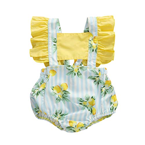 Adorable Lemon Print Baby Girls Romper - Ruffled Sleeveless Bodysuit & Outfit Set for Toddlers | Perfect for Summer Playdates, Beach Trips & Photo Shoots