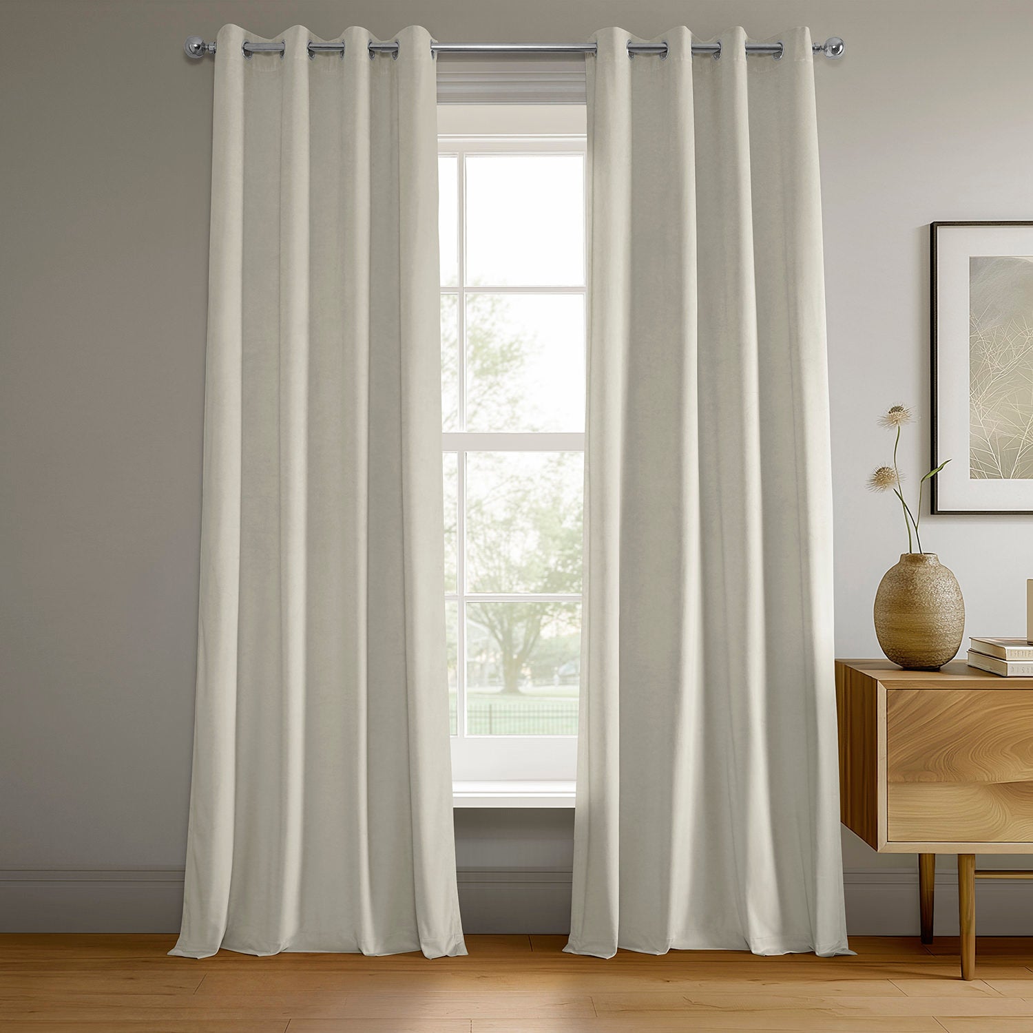 Premium Porcelain White Blackout Curtains with Grommet Top - Noise Reducing Thermal Insulated Velvet Drapes for Bedroom, Living Room & Home Theater (Set of 2 Panels) - Perfect for Light Control, Privacy & Energy Efficiency