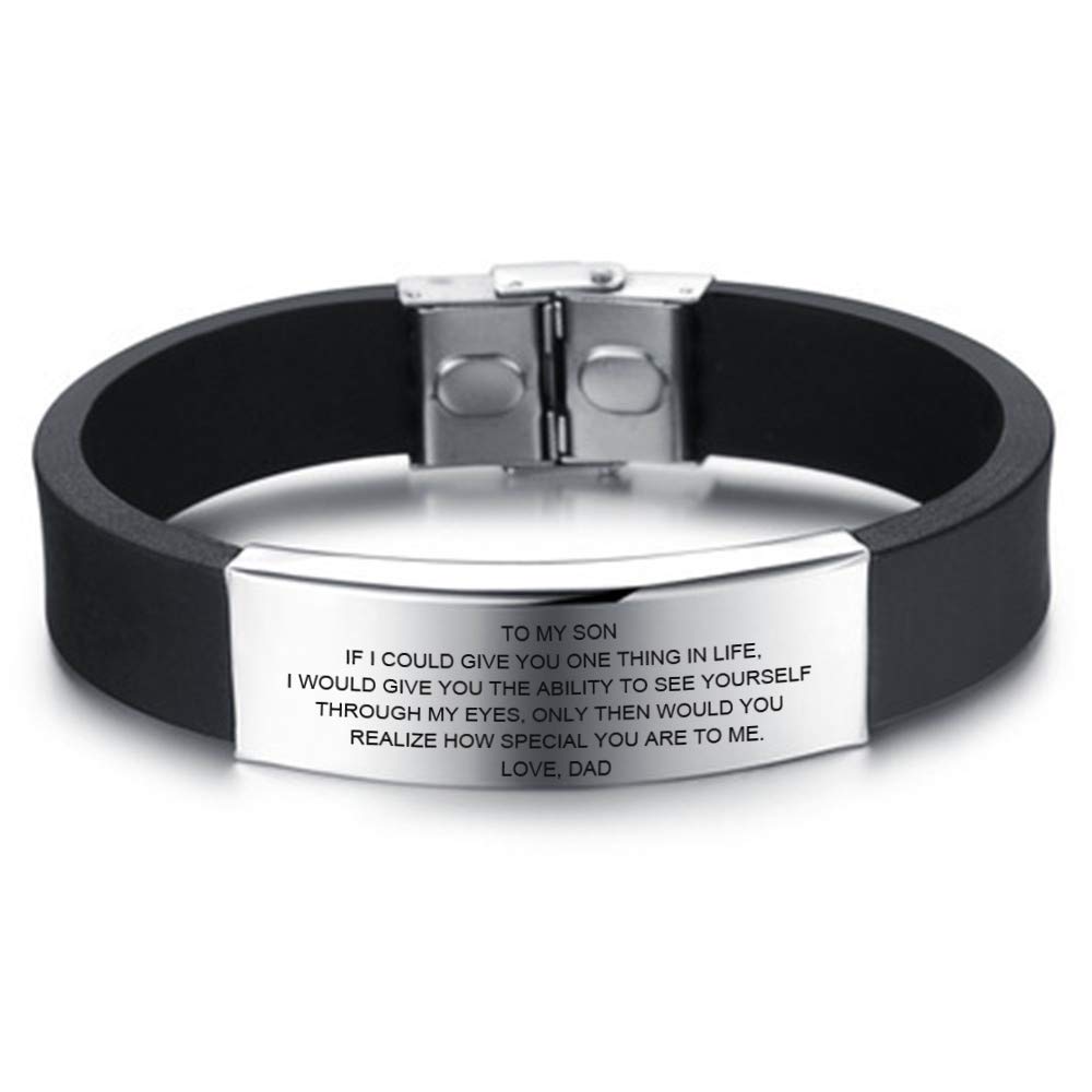 Custom Engraved Inspirational Bracelets for Son & Daughter - Personalized Motivational Cuff Bangle Gift from Dad or Mom - Perfect for Birthdays, Graduation & Special Occasions