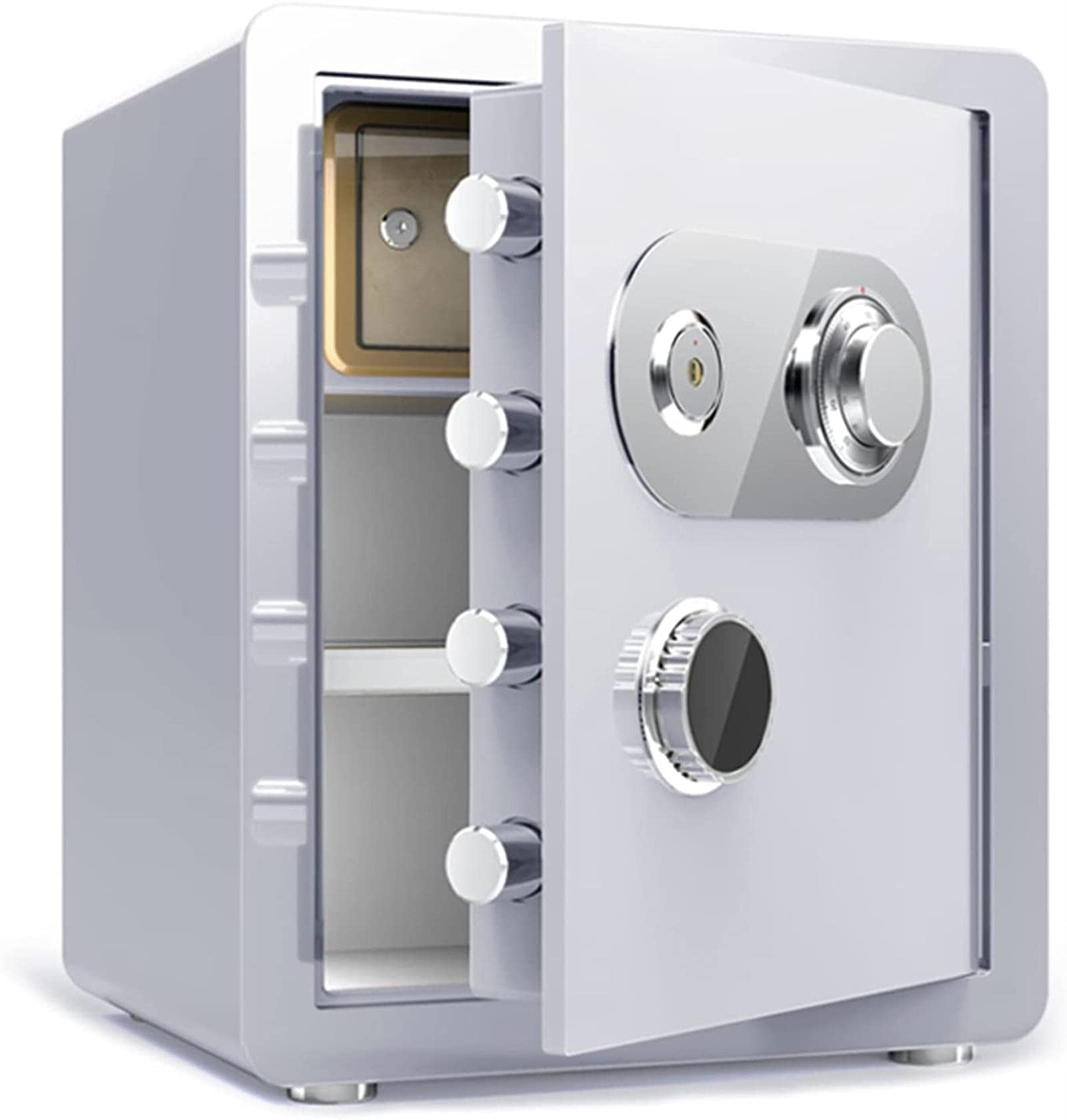 Heavy Duty Steel Home Security Safe Box with Key - Large Capacity Anti-Theft Safe for Cash, Jewelry & Important Documents - Perfect for Bedroom, Office or Travel (Black/White)