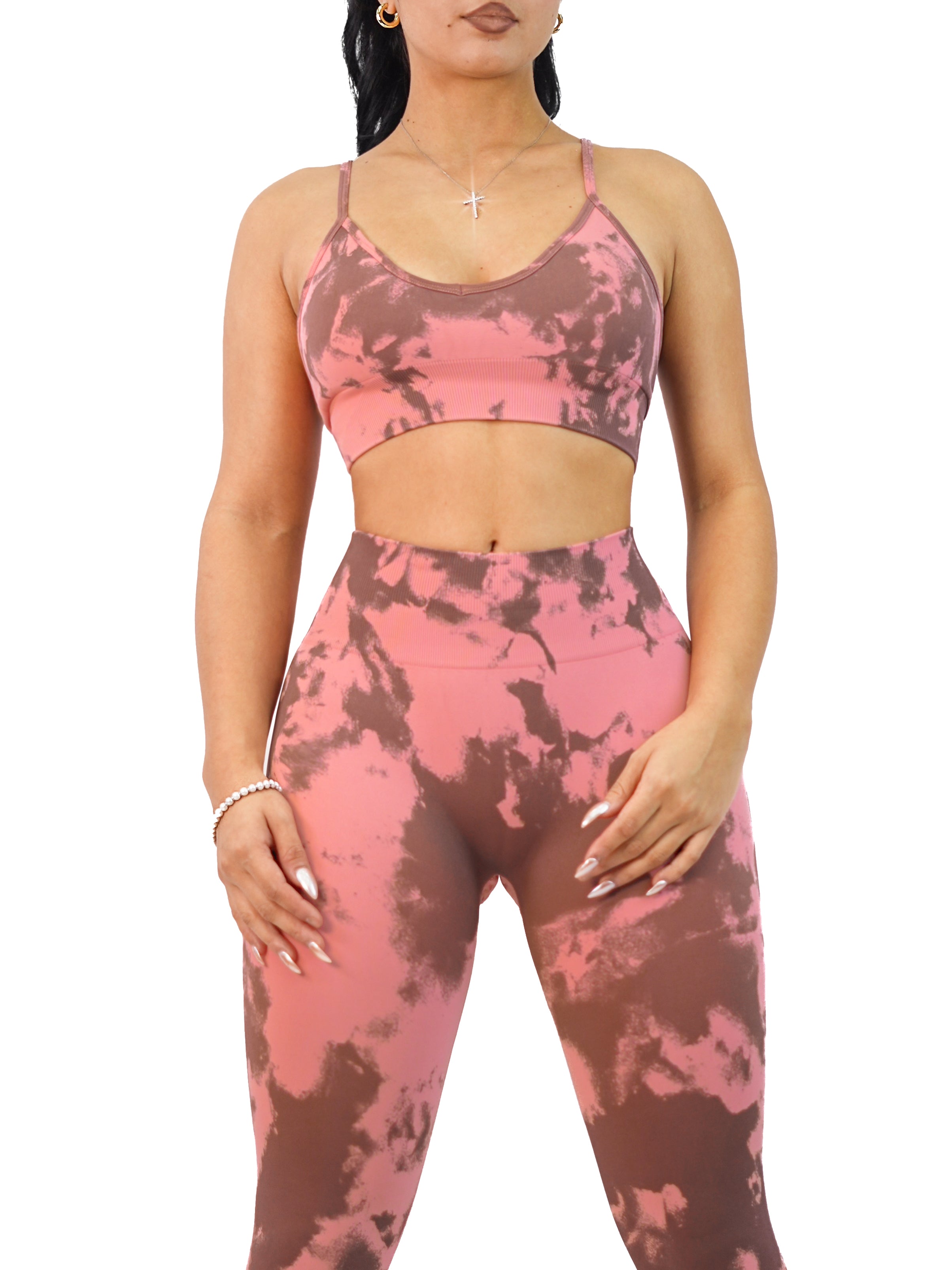 High-Performance Body Paint Sports Bra for Women - Pink & Brown - Moisture-Wicking & Supportive for Yoga, Running & Gym Workouts