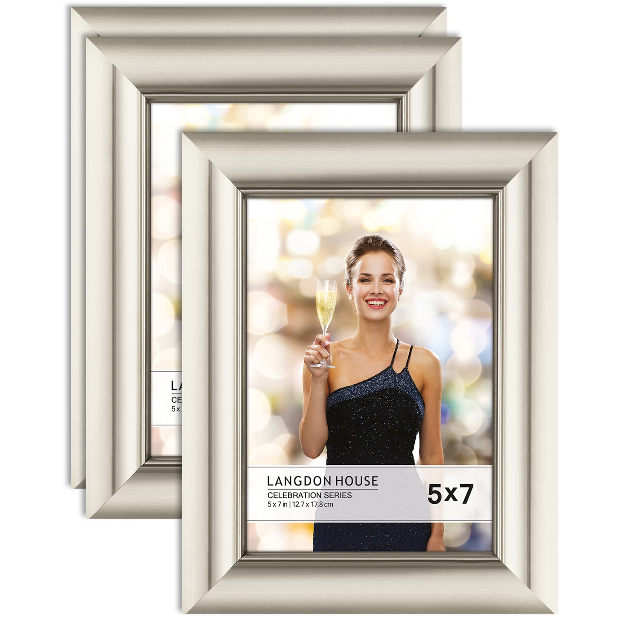 5x7 Picture Frames 3 Pack - Champagne Wall or Tabletop Frames for Home Decor