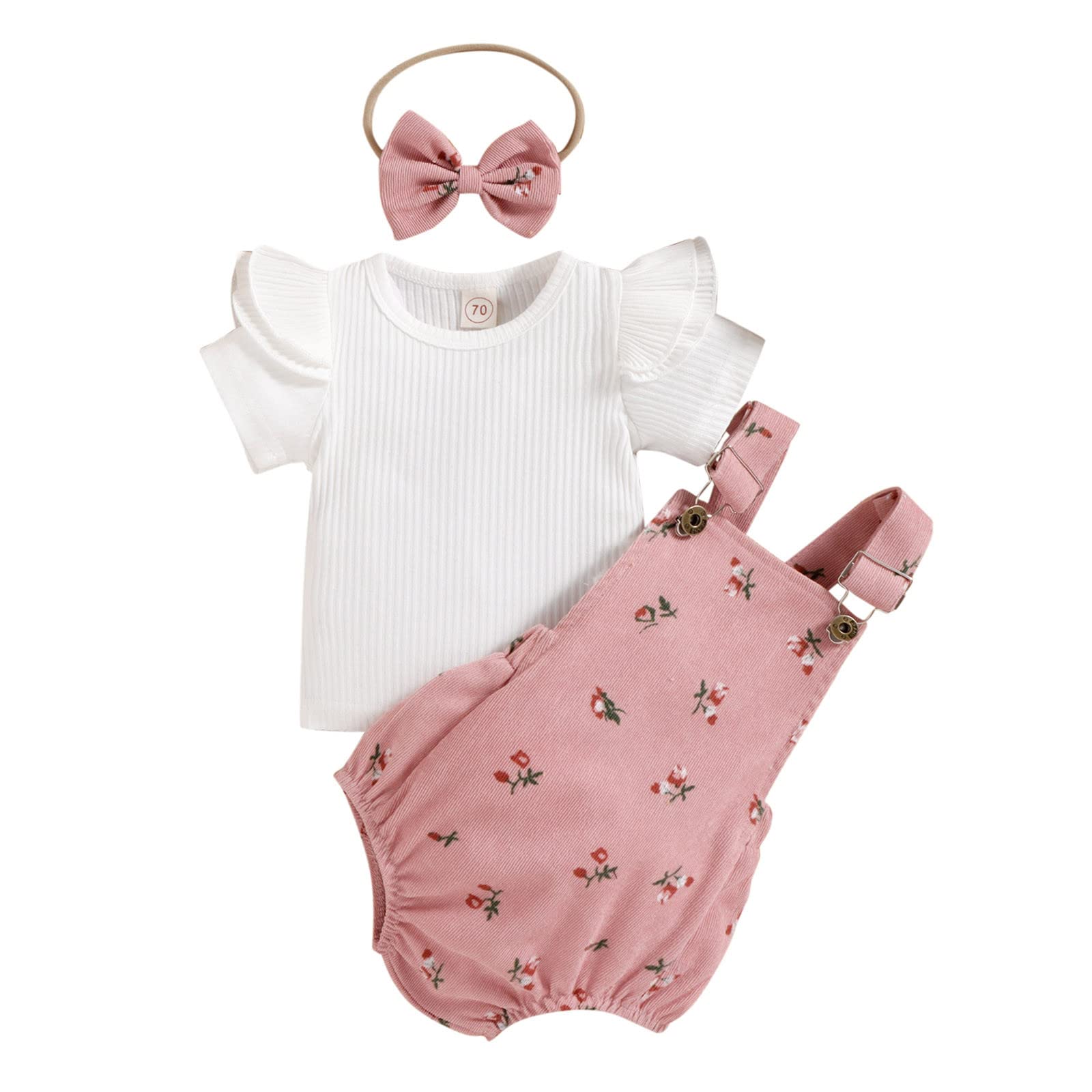Toddler Girls' Ruffled Short Sleeve Ribbed T-Shirt & Suspenders Outfit Set with Headband - Size 4 | Cute Summer Playwear for Preschool & Birthday Parties