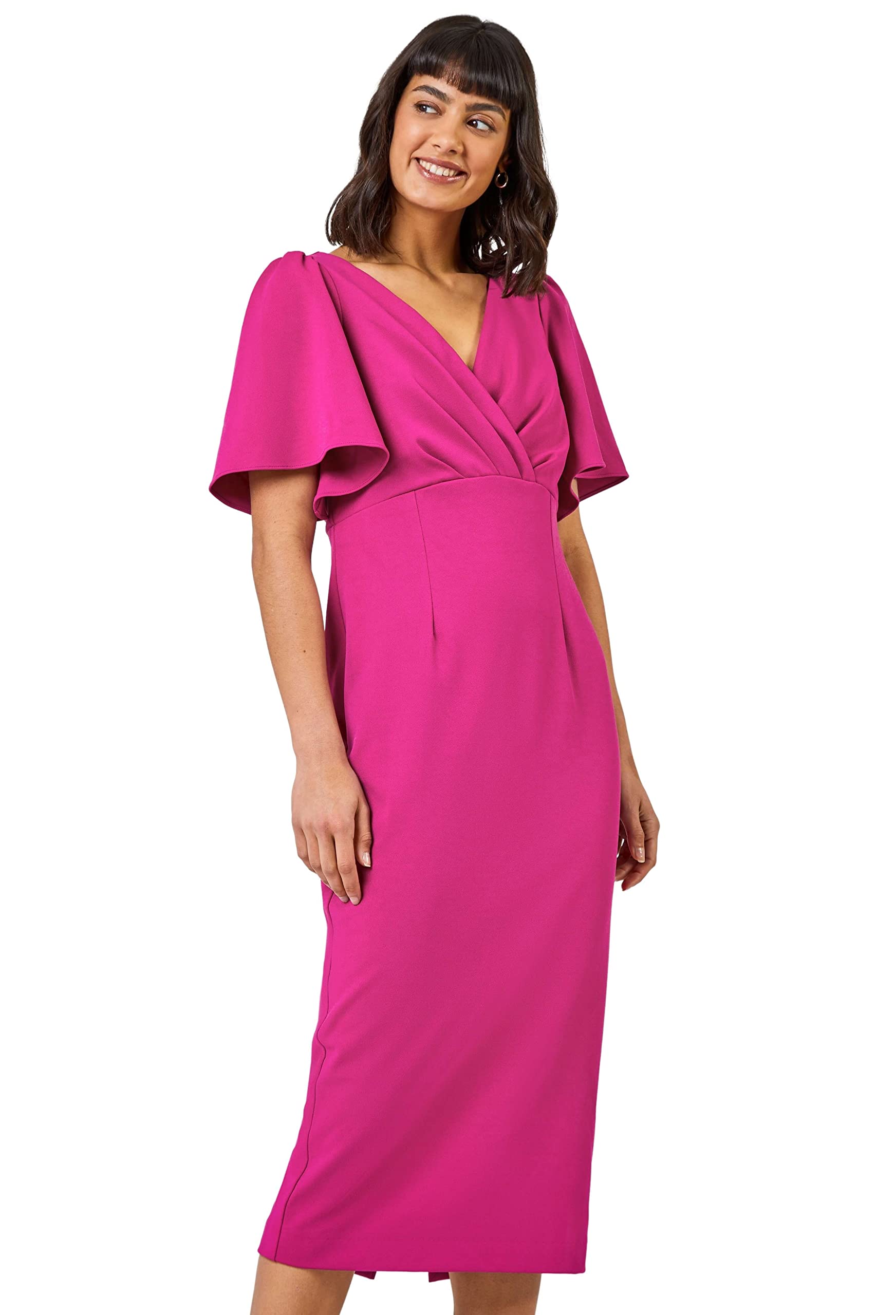 Roman Originals Women's Gathered Wrap Front Midi Dress - Flattering A-Line Summer Dress for Casual Outings, Date Nights & Special Occasions
