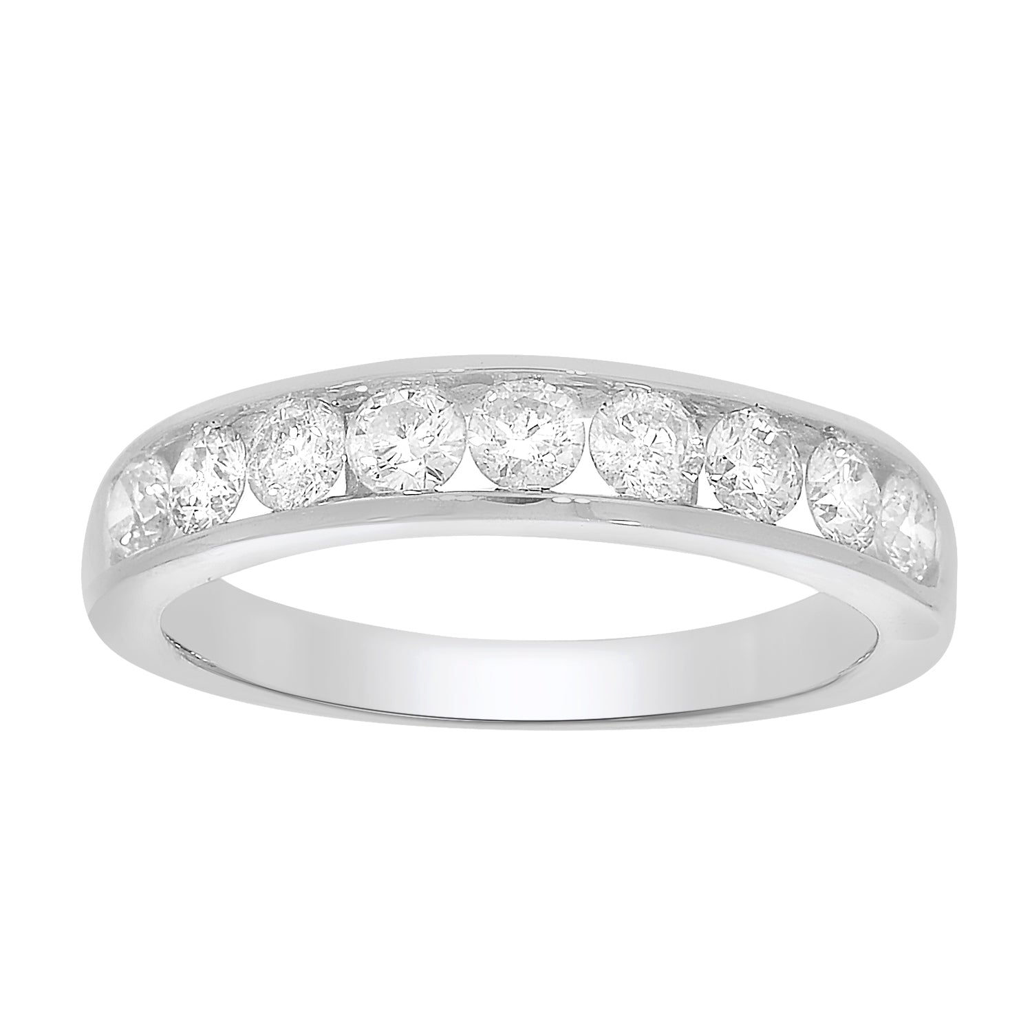 9ct White Gold 1 Carat Diamond Ring with 9 Diamonds in Channel Setting - Elegant Wedding Band & Anniversary Gift for Her