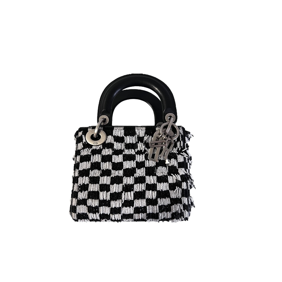 Dior Fringe Beaded Black & White Plaid Lady Dior Bag - Luxury Handbag for Women, Perfect for Parties, Weddings & Evening Events