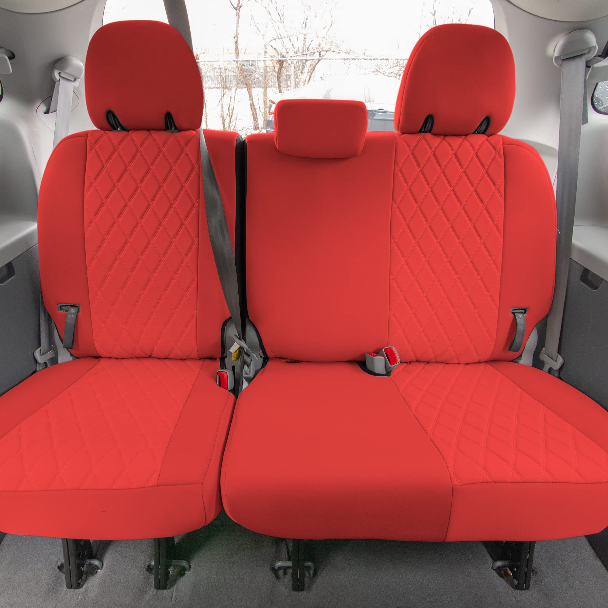 FH Group Custom Fit Neoprene Seat Covers for 2011-2020 Toyota Sienna | Waterproof Neosupreme Automotive Seat Protectors | 3rd Row Red | Perfect for Family Road Trips & Daily Commute