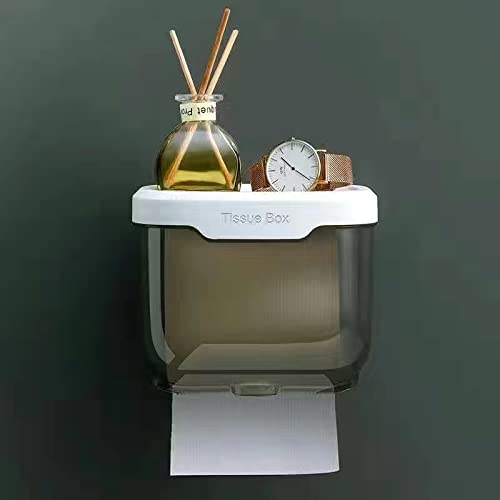 Wall Mount Toilet Paper Holder - No Drill Bathroom Tissue Storage Box with Phone Shelf, Waterproof Organizer for Toilet Paper Rolls & Paper Towels | Perfect for Small Bathrooms, RVs, and Apartments