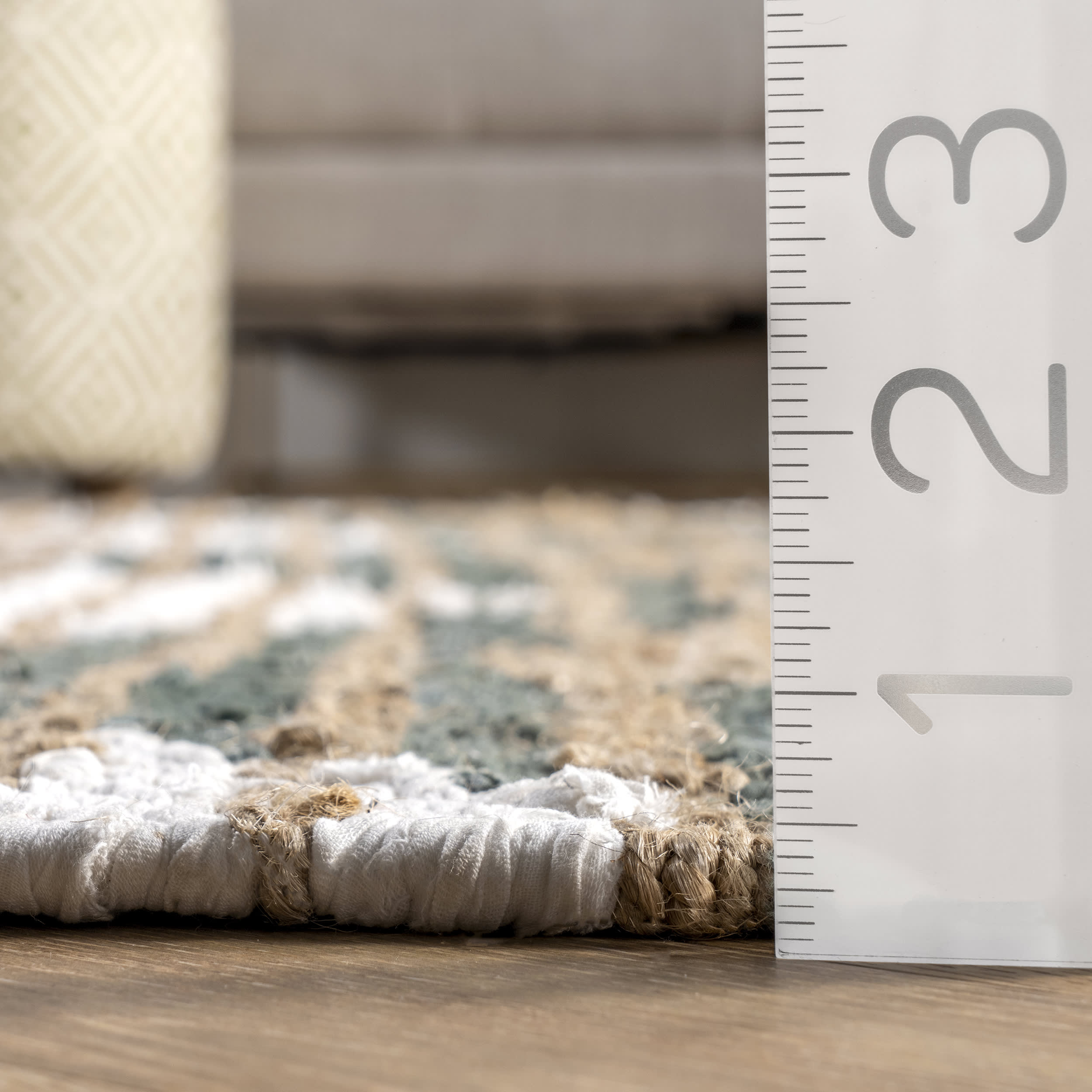 Hand Braided Denim and Jute Striped Diamond Area Rug in Olive Green - Bohemian Chic Floor Decor for Living Room, Bedroom, or Nursery