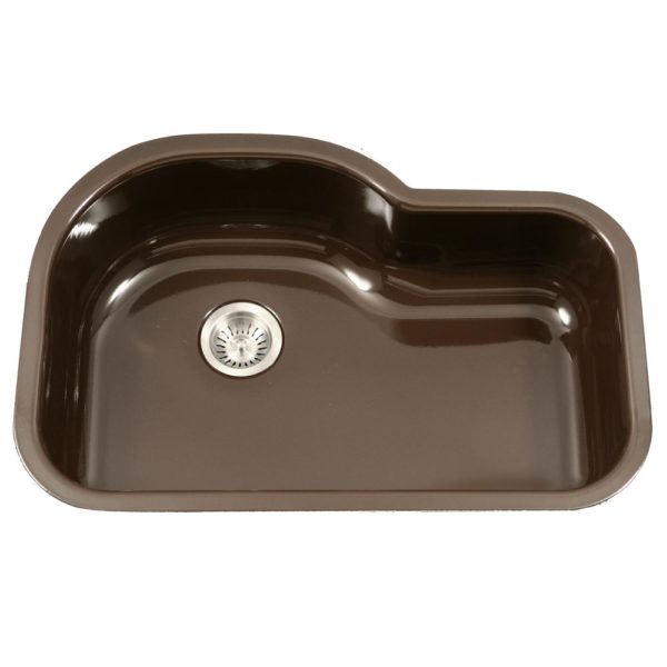 Hamat CER 3221S ES Undermount Offset Single Bowl Kitchen Sink - Enameled Steel, Espresso Brown | Perfect for Modern Kitchens, Small Spaces & RV Use