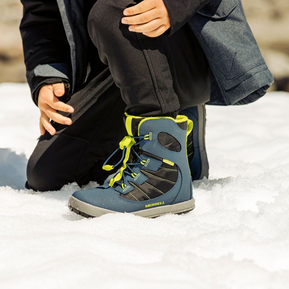 Merrell Snow Bank Kids Snow Boots - Waterproof Winter Boots for Boys & Girls, Navy/Lime, UK 6 / EU 38 - Perfect for Snow Play, Sledding & Cold Weather Adventures