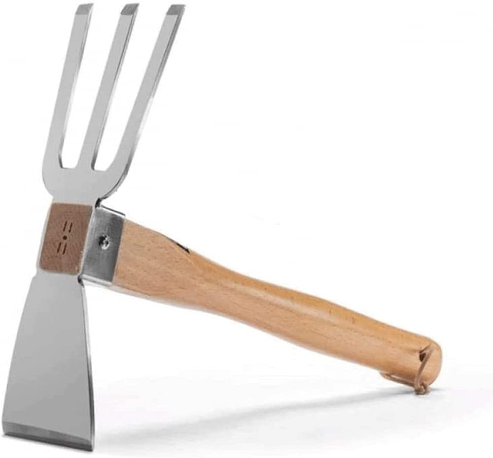 15 Inch Multi-Purpose Manual Weeding Hoe with 3 Spikes Forks - Ideal for Soil Seeding, Gardening & Lawn Care - Durable Silver Garden Tool (39x20x6.5cm) - Perfect for Home Gardens, Farms & Landscaping Projects