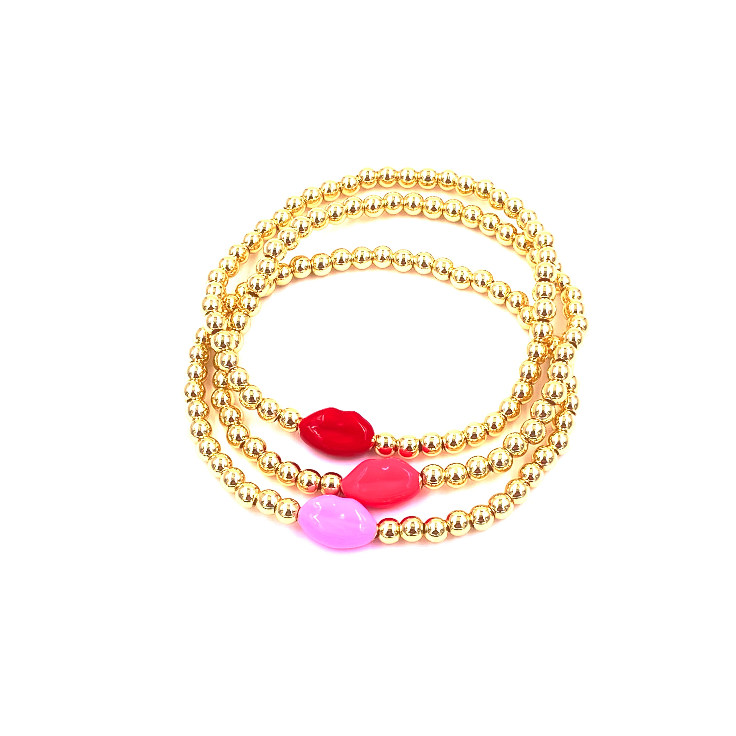 Ashley Gold Stainless Steel Gold Plated Enamel Stretch Lip Beaded Ball Bracelet for Women - Elegant Jewelry Gift for Birthday, Anniversary & Special Occasions