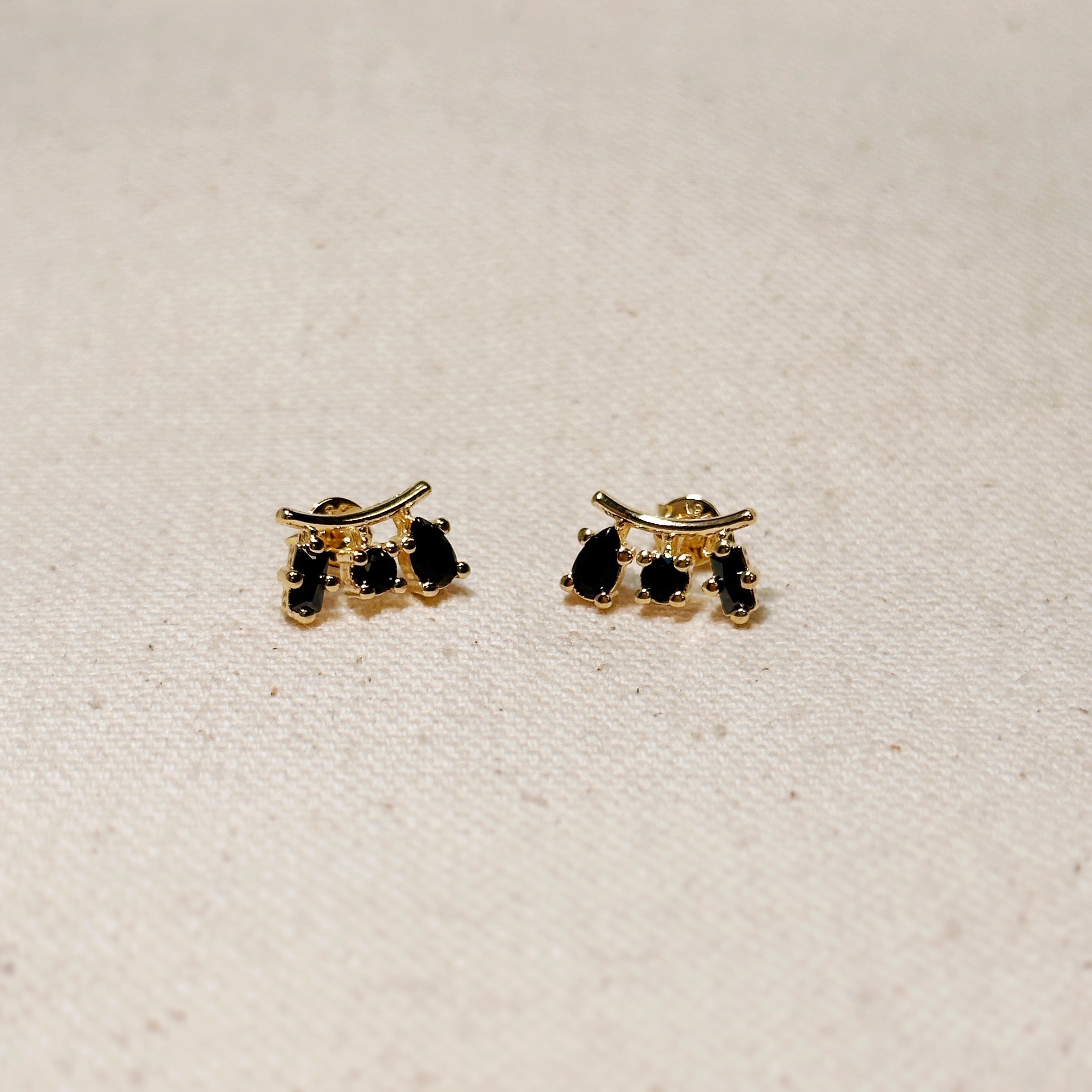 18k Gold Filled Black Cubic Zirconia Stud Earrings Set - 3 Elegant Shapes for Women | Perfect for Parties, Weddings & Everyday Wear