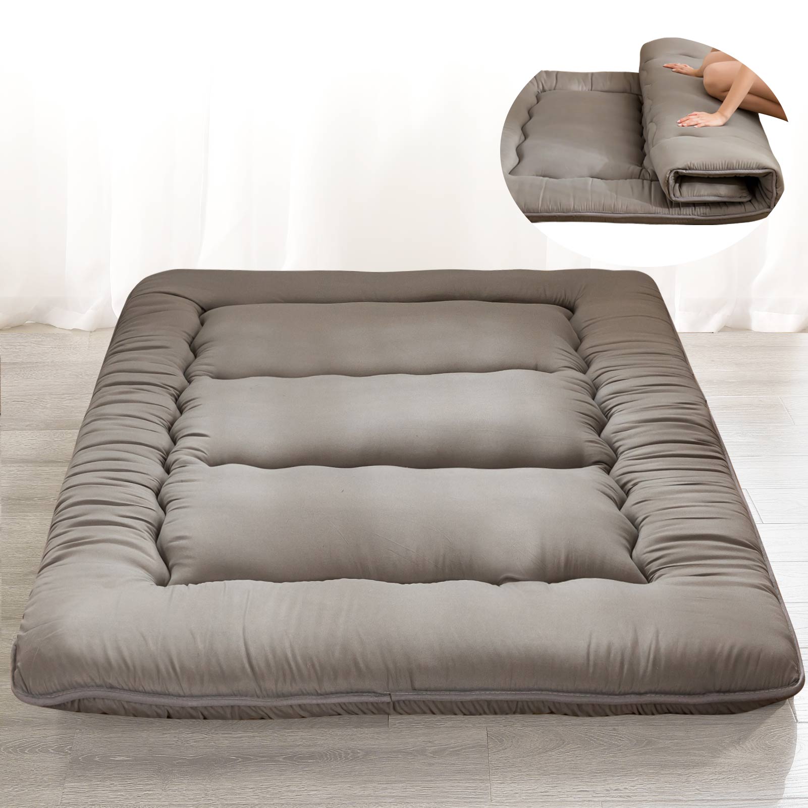 MAXYOYO Charcoal Grey Japanese Futon Mattress - Foldable Floor Mattress for Guest Bed, Camping & Small Spaces | Comfortable & Space-Saving Sleeping Solution