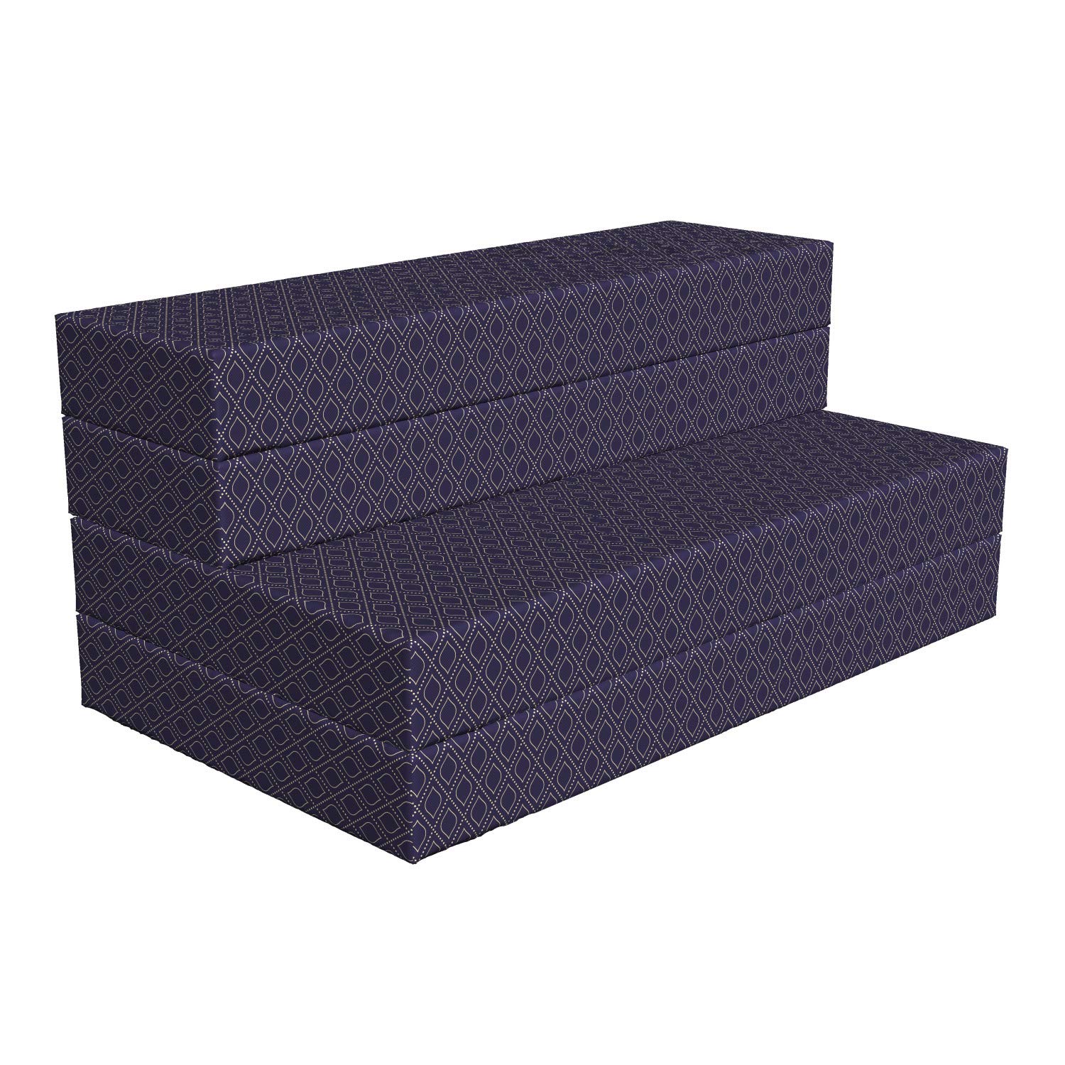 Ambesonne Navy Blue Foldable Mattress - Geometric Ogee Tile Design, 78.7