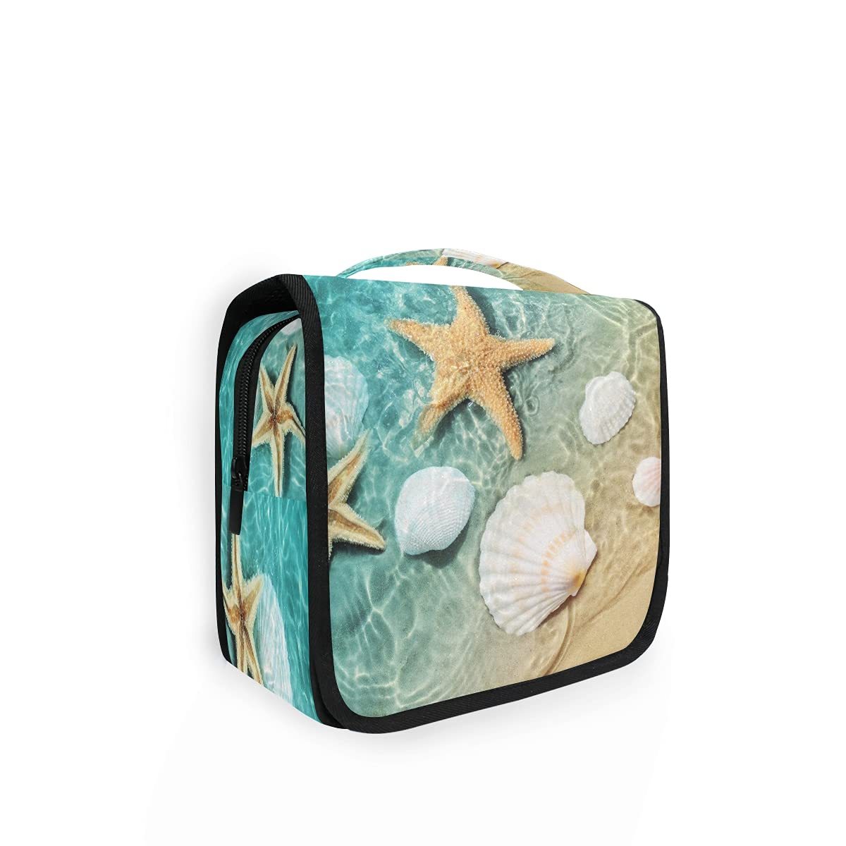 Starfish Seashell Hanging Toiletry Bag - Waterproof Cosmetic Travel Organizer for Beach Vacation, Camping & Gym - Portable Makeup Bag for Women & Men - Perfect Bathroom Shower Gift Idea
