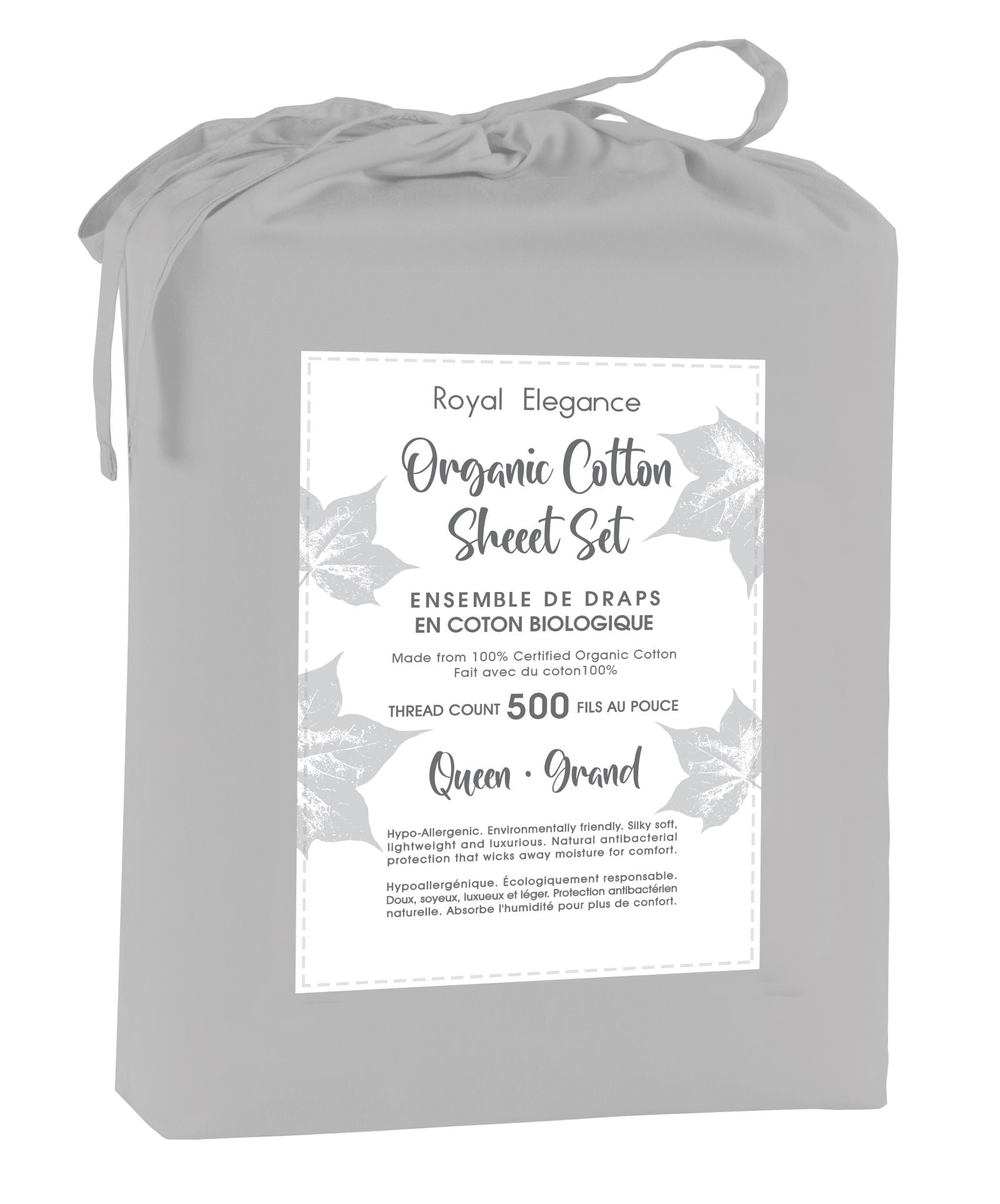 Premium 100% Organic Cotton King Size Sheet Set - 500 Thread Count, Silver - Ultra Soft & Breathable for a Comfortable Sleep - Perfect for Master Bedroom, Guest Room & Luxury Hotels