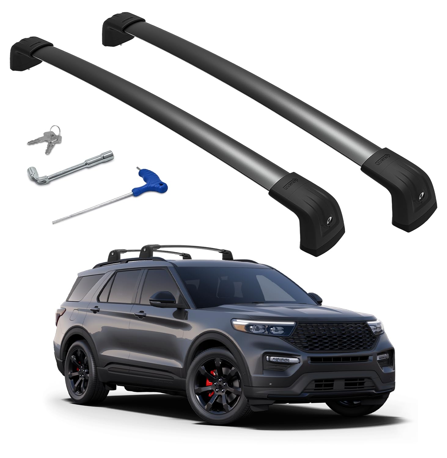 Heavy Duty Aluminum Roof Rack Cross Bars for Ford Explorer 2020-2024 | Lockable Cargo Carrier System for Kayak, Canoe, Bike, Snowboard & Luggage | Perfect for Road Trips & Outdoor Adventures