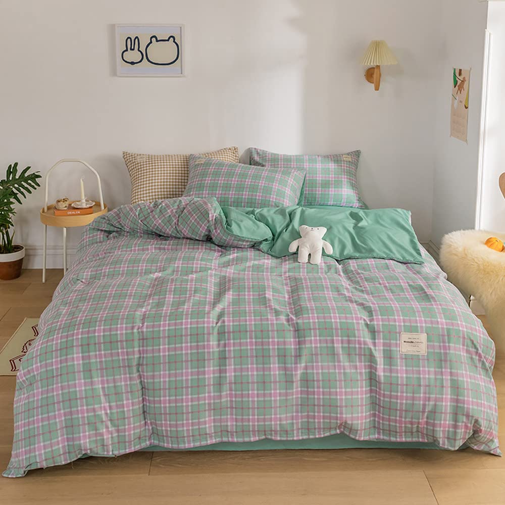 Premium 100% Cotton Plaid Duvet Cover Set - Soft & Comfortable 4-Piece Bedding (Twin XL 70