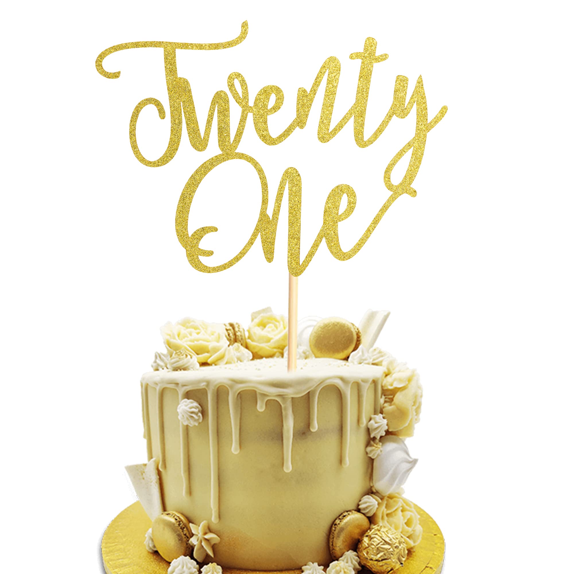 21st Birthday Cake Topper - Gold Glitter Happy Birthday Decorations for 21st Birthday Party, Wedding Anniversary & Celebration (1 Piece) | Perfect for Cakes, Cupcakes & Dessert Tables