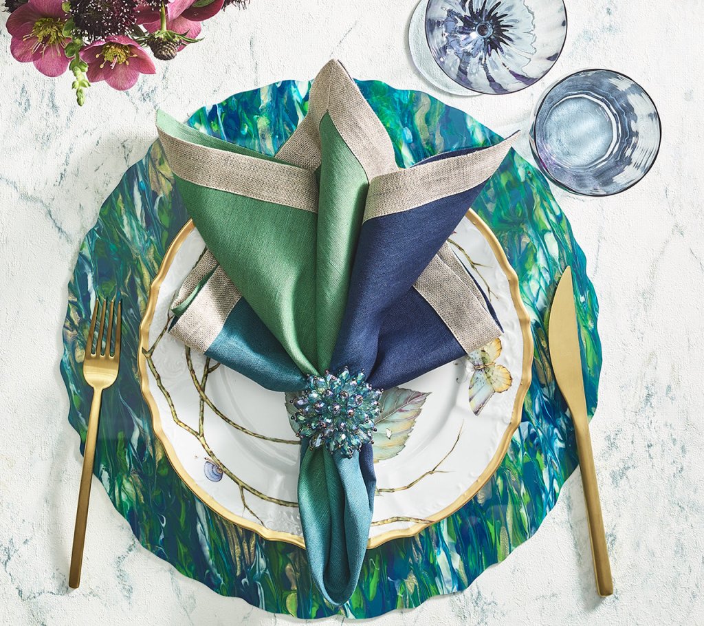 Cool Tone Dip Dye Napkins - Set of 4 Cotton Dinner Napkins for Modern Table Setting, Party Decor & Wedding Reception