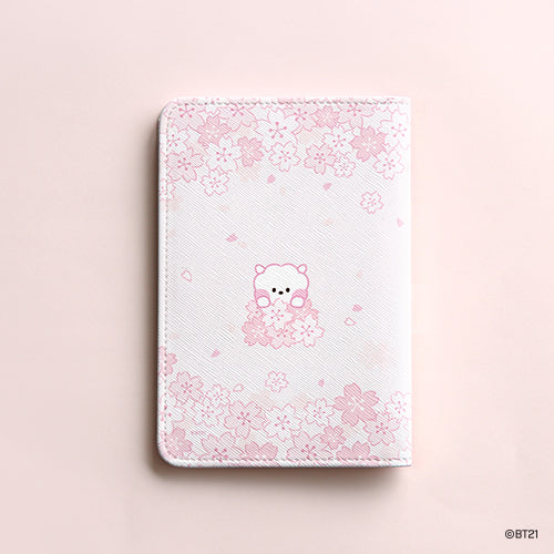 BT21 Cherry Blossom Mini Passport Cover - Cute RJ Character Travel Accessory for Kpop Fans | Perfect for International Trips, Vacations & BTS Merch Collectors