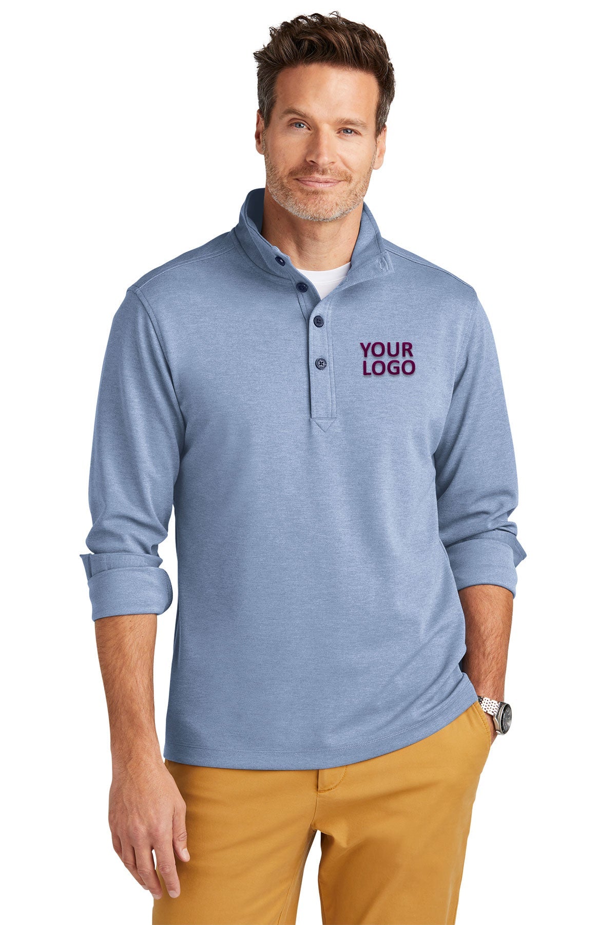 Brooks Brothers Men's Mid Layer Stretch Half Button Pullover Sweater in Aegean Blue Heather - Perfect for Office Wear & Casual Outfits
