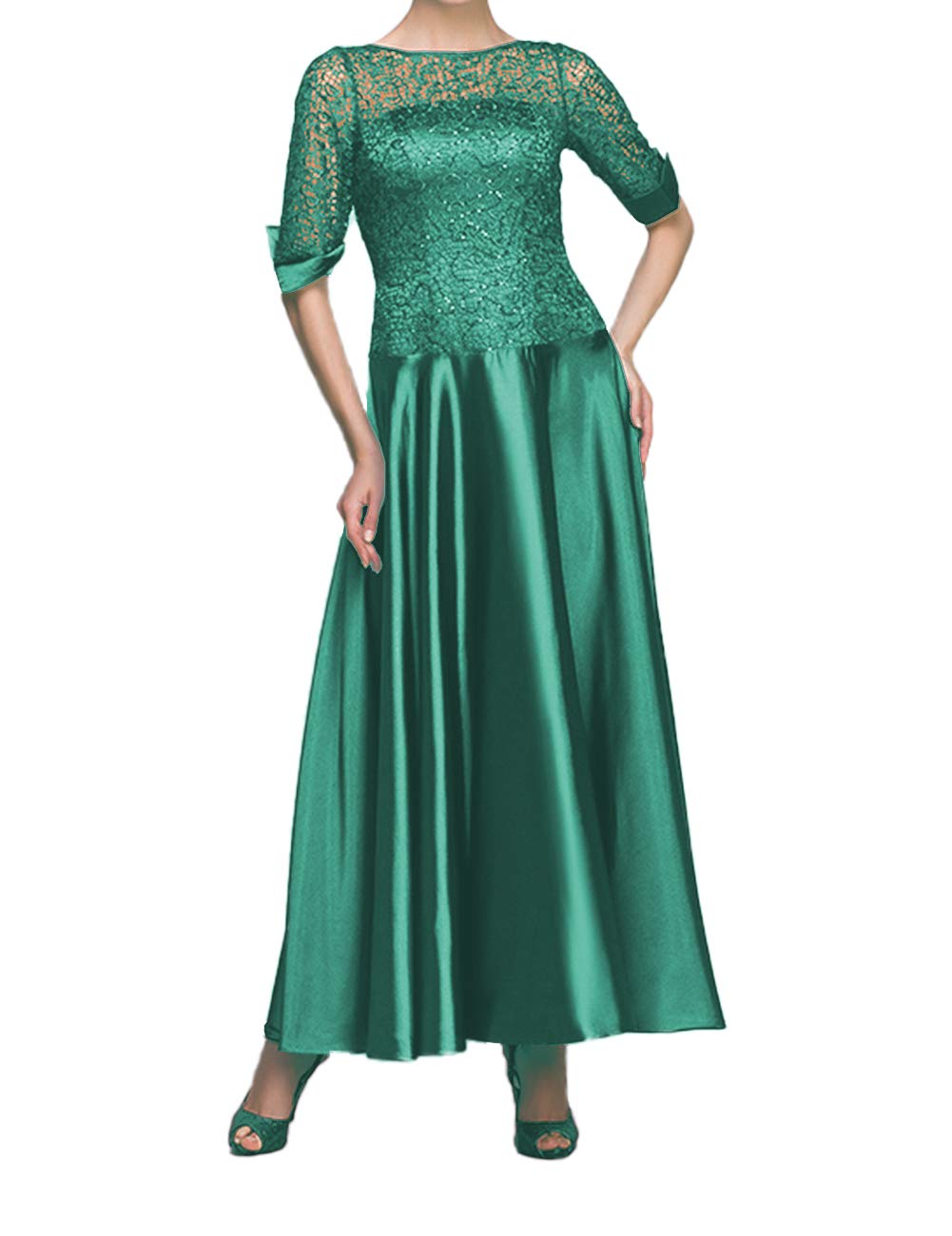 Elegant Tea-Length Mother of the Bride Dress - Long Sleeve Satin Formal Evening Gown for Women | Perfect for Weddings, Receptions & Special Occasions