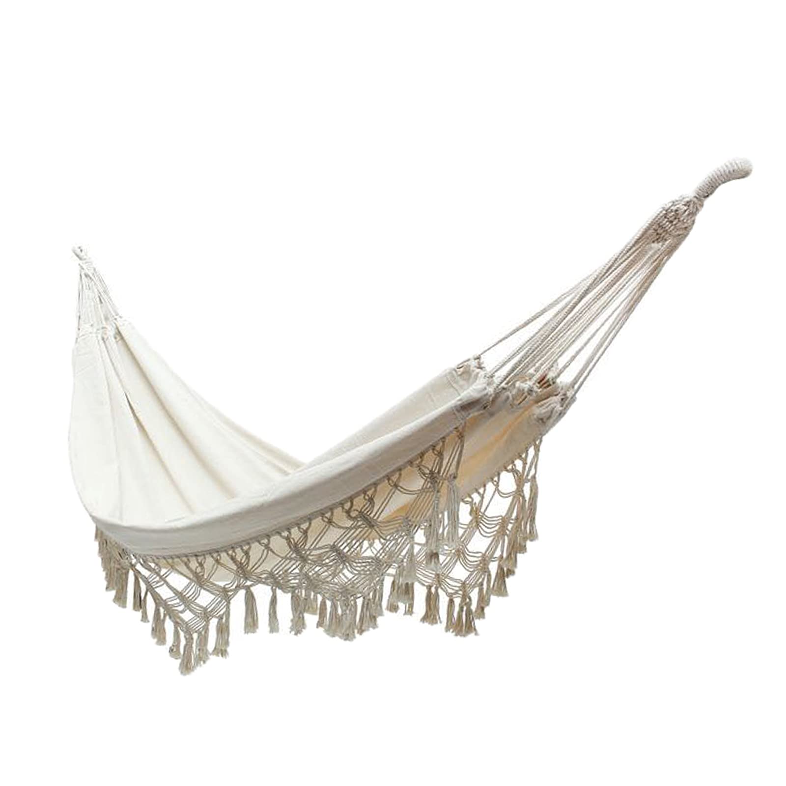 FAKEME Brazilian Macrame Fringe Hammock - Comfortable 2 Person Swing Net Bed for Outdoor, Camping, Home, Beach & Backyard - Indoor Chair & Porch Swing (White, 94.49 x 59.06 Inches) - Perfect for Relaxing in Garden, Patio or Poolside