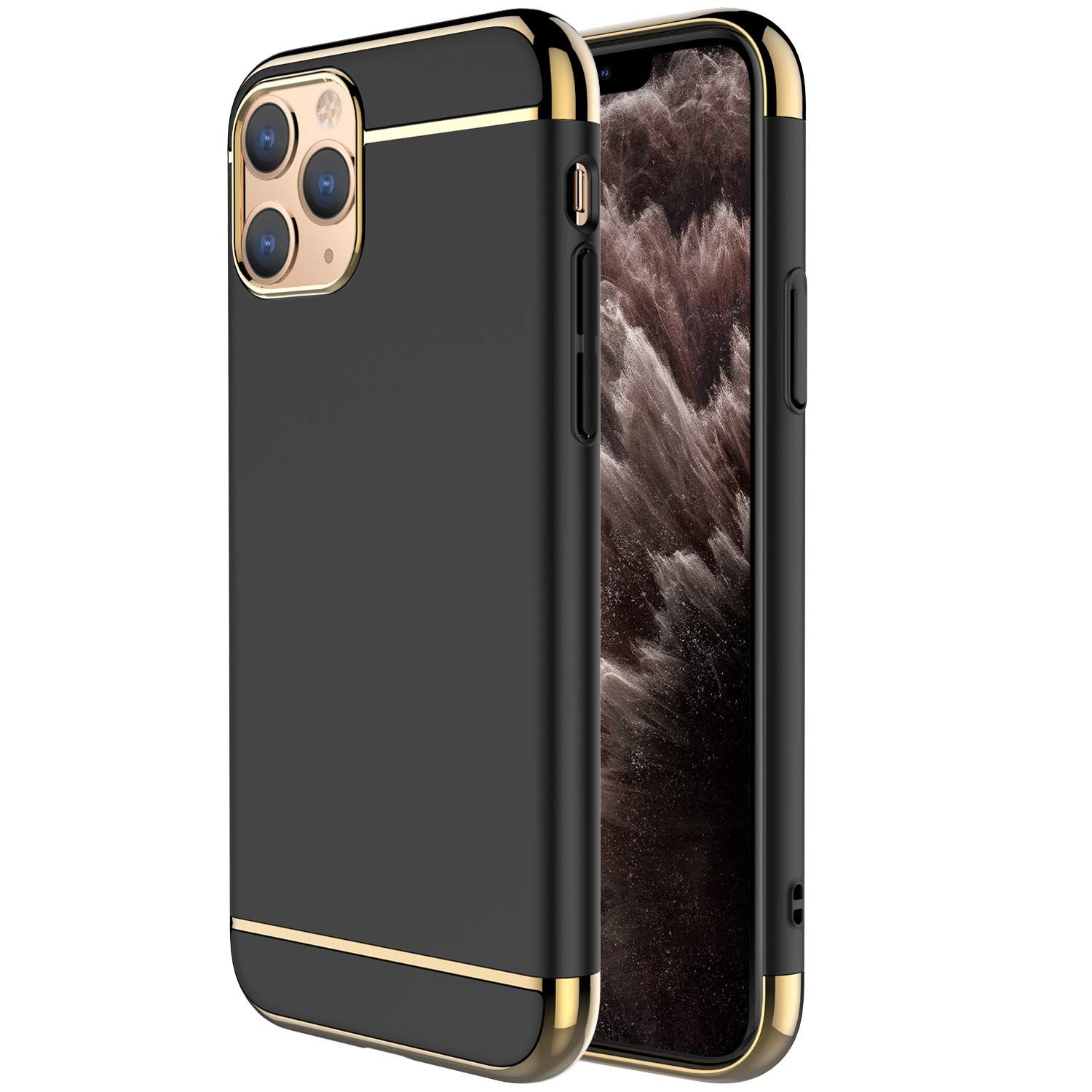 Ultra Thin iPhone 11 Pro Max Case 3 in 1 - Slim Hard Cover with Anti-Slip Matte Finish & Electroplated Frame for Apple iPhone 11 Pro Max 6.5 Inch (2019 Model) | Black Gold | Perfect for Daily Use, Work & Travel Protection