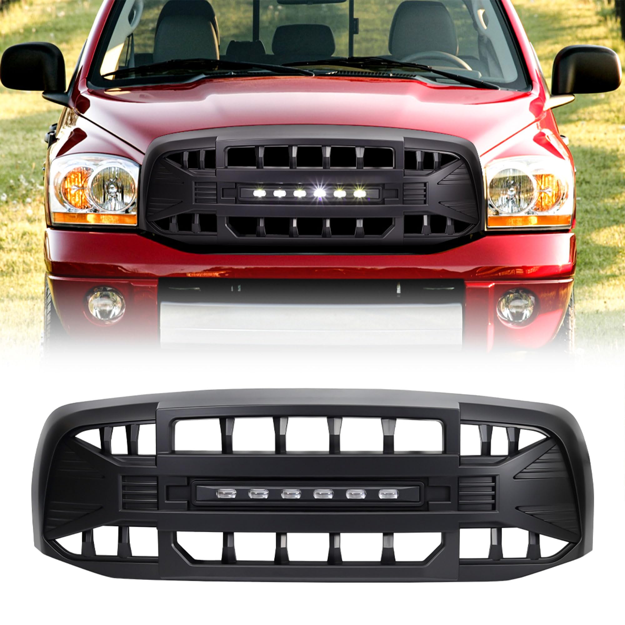 AMERICAN MODIFIED Armor Grille with LED Off-Road Lights for 2006-2008 Dodge Ram 1500 & 2006-2009 Ram 2500/3500 - Matte Black Truck Grille | Heavy Duty Protection & Style for Off-Roading, Truck Shows & Daily Driving