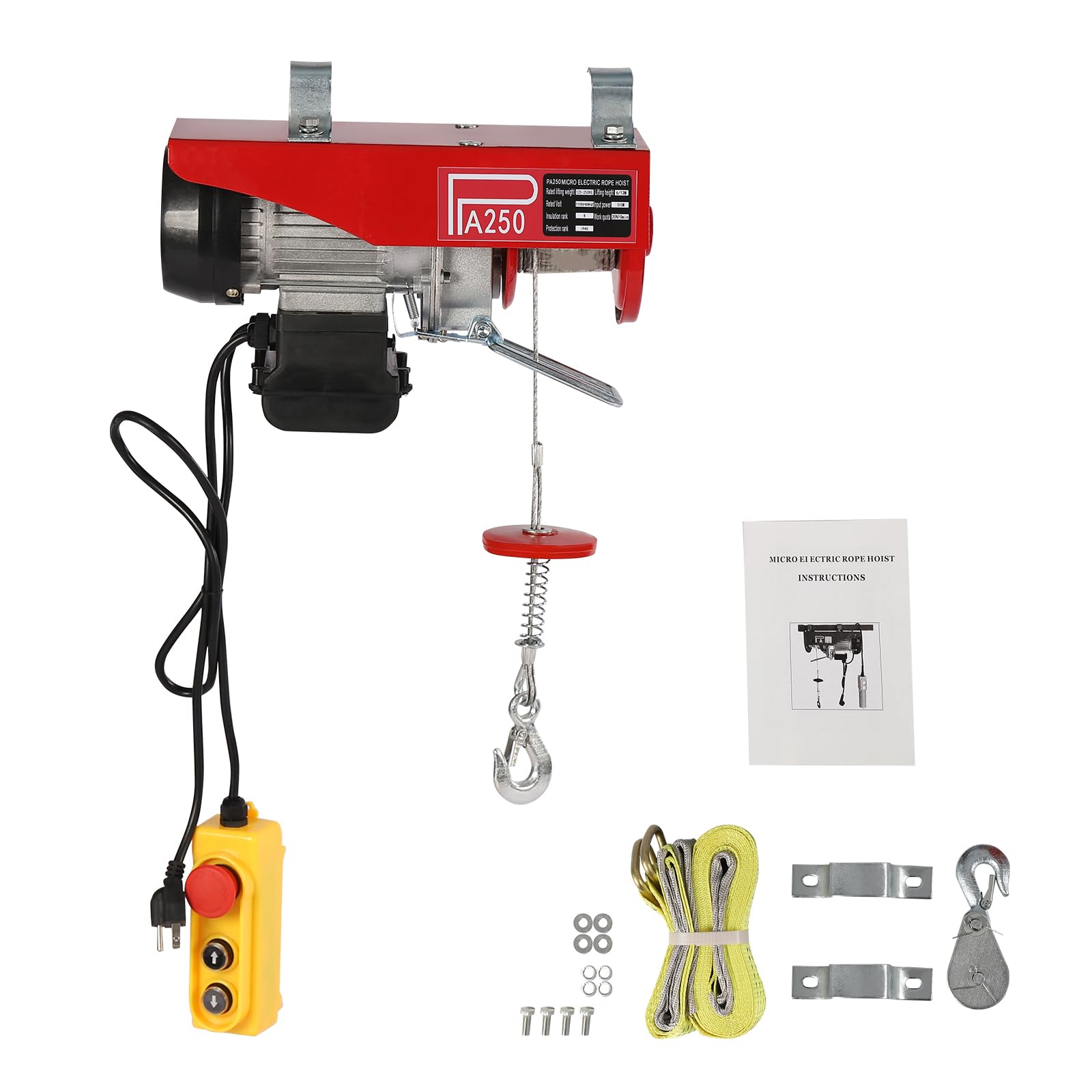**551LBS Electric Hoist with Wired Remote Control - Single/Double Slings Winch for Attic, Warehouse, Construction - 110V Steel Electric Lift for Heavy Lifting in Factories & Industrial Use**