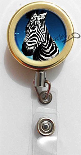 BlackKey Zebra Gold Retractable ID Badge Holder with Lanyard & Clip for Office Security