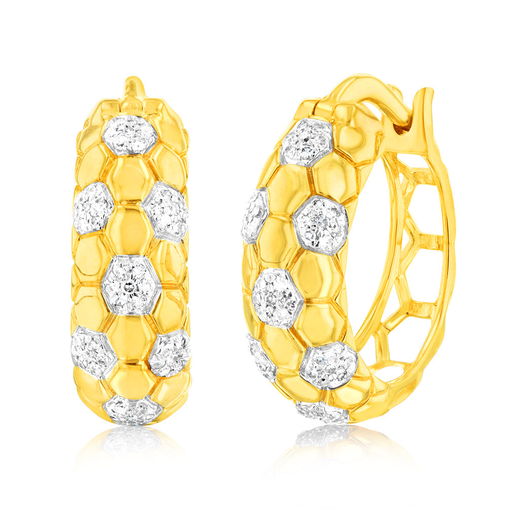 9ct Yellow Gold 1/6 Carat Diamond Hoop Earrings - 98 Round Brilliant Cut Diamonds Set | Elegant Jewelry for Women, Perfect for Weddings, Parties & Special Occasions