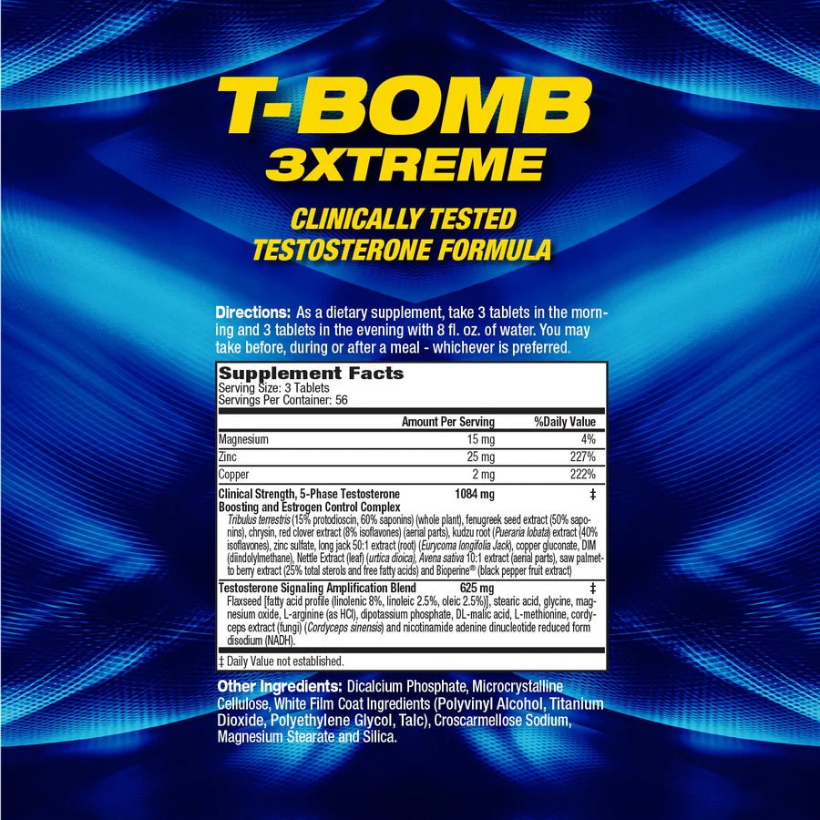 MHP T Bomb 3xtreme® Testosterone Booster Supplement for Men - Natural Muscle Growth & Strength Support - Pre Workout & Post Workout Recovery